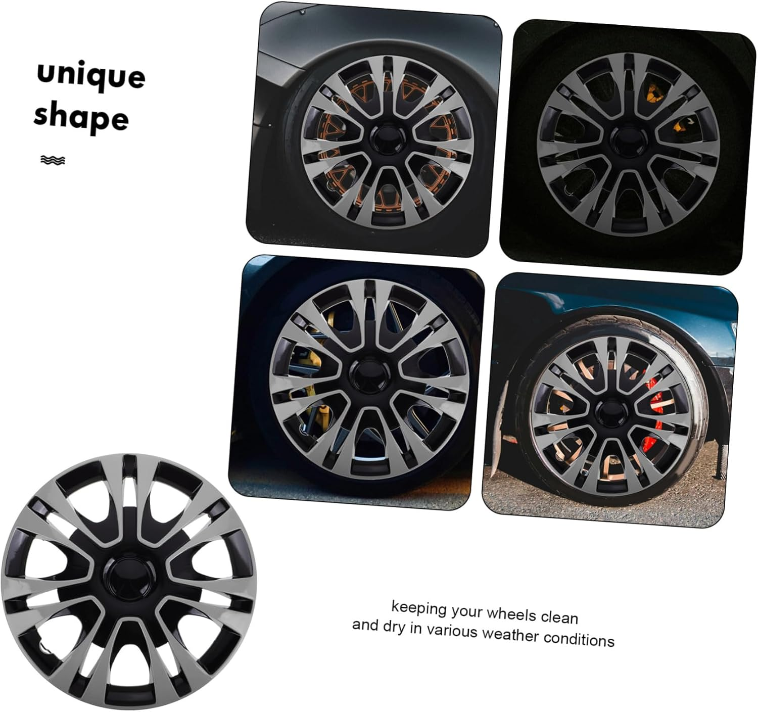 SOLUSTRE Universal 13 Inch Silver Wheel Hub Caps Black Hubcaps Car Wheel Cover Auto Accessories Vehicle Accessories One Piece image number 3