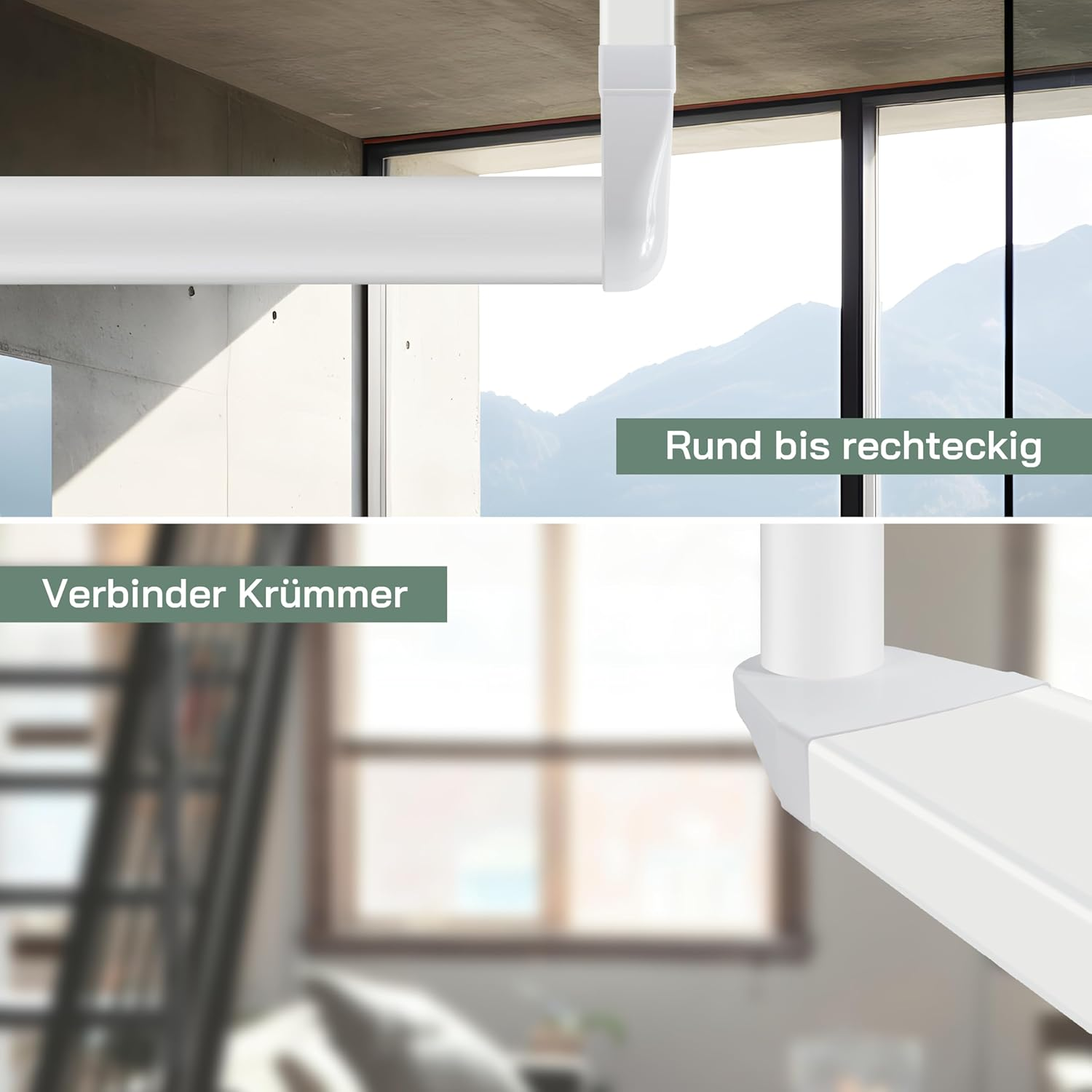 Vent Systems 204 X 60 Mm Rectangular 90&deg; Angle Duct Connector - Transition to Pipe with Diameter 125 Mm - Air Inlet, Outlet Coupling for HVAC Systems - Ventilation Connection for Heating, Cooling image number 2