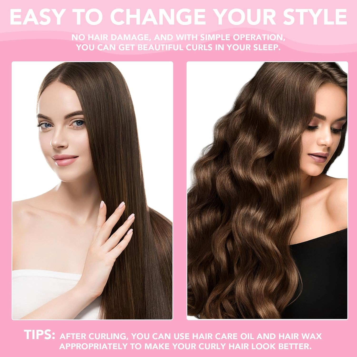 Obeoby 4 in 1 Pack No Heat Curling Rod, Velvet Hair Curlers to Sleep in Overnight Curls with Hook Blowout Rods Headband with Silk Scarf Curl Styling Kit for Long Medium Hair, Pink image number 4