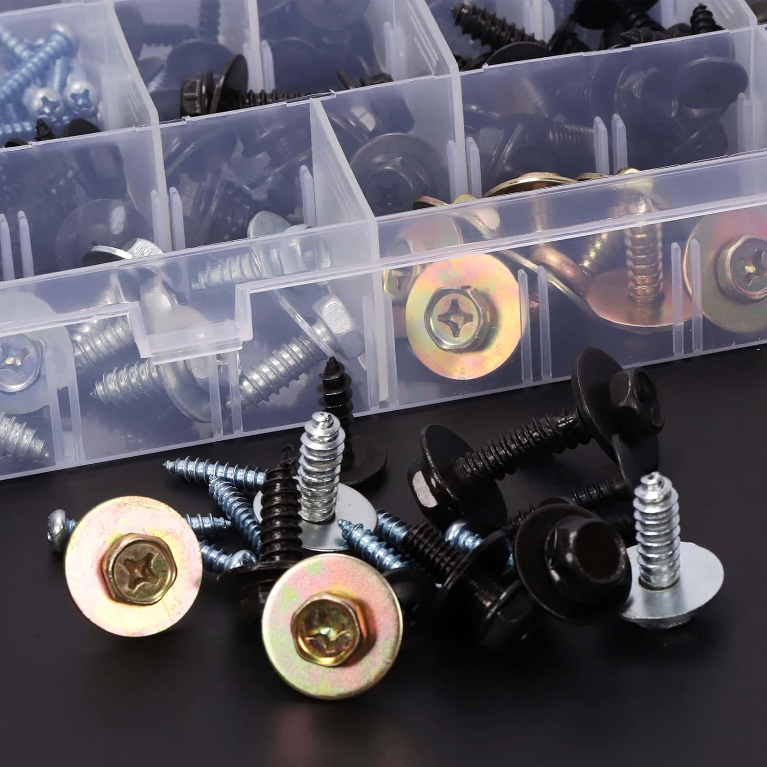 Swpeet Metal Car Screw Body Bumper Hood Retainer Clips with Phillips round Head Self Tapping Screw Assortment Kit, Body Bolts Fender Liner Splash Shield Bumper Cover for Most Cars