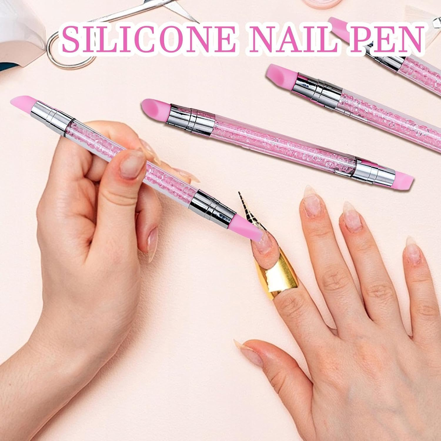 JIEBWCHA Silicone Tool for Nails - Double-Ended Rhinestone Nail Polish Carving Pen,Fingernail Sculpting Tool with Anti-Slip Handle for Sister Wife Friend image number 2