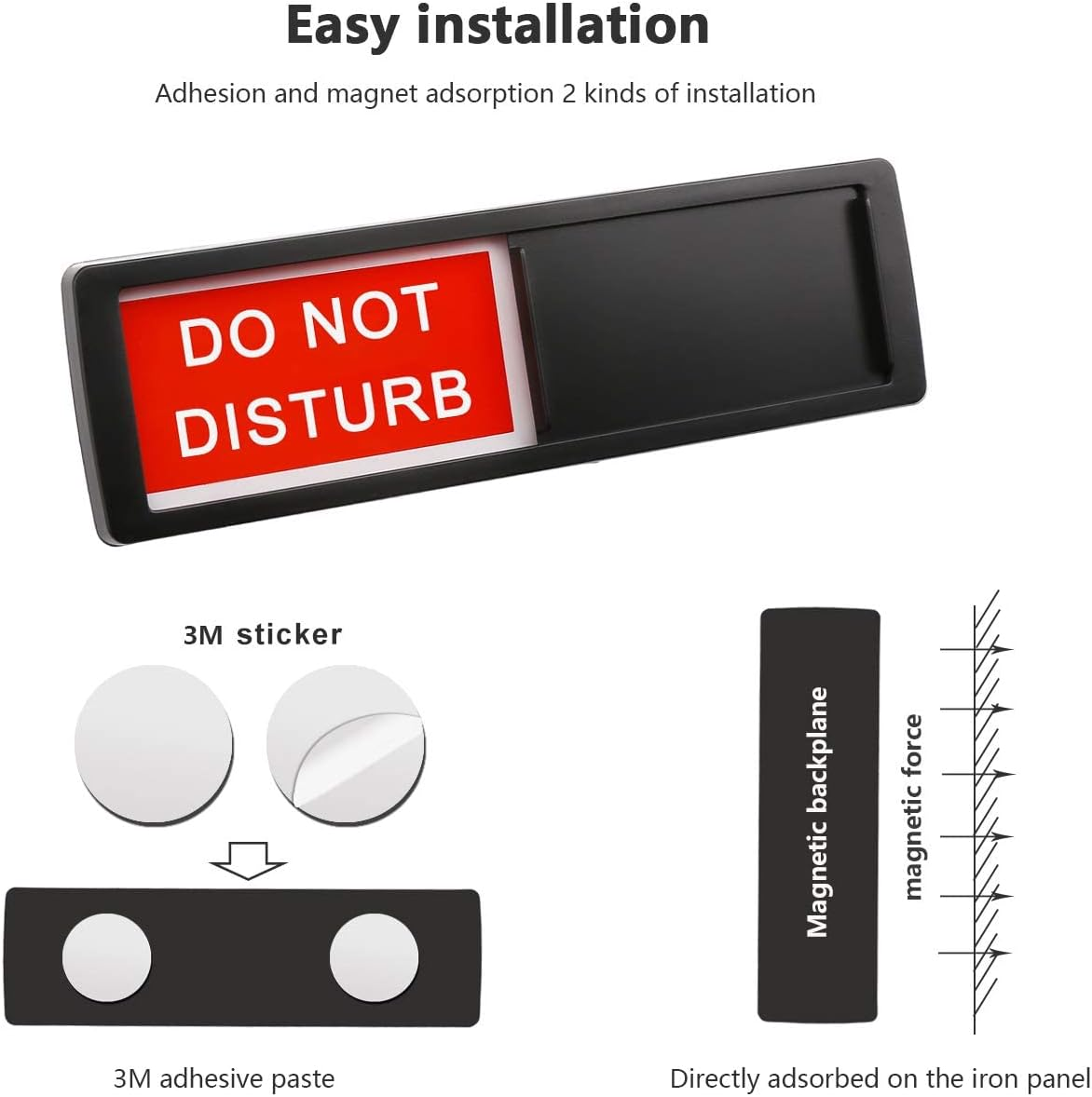 Do Not Disturb Privacy Door Sign, Please Knock for Home Office Restroom Conference Hospital, Non-Scratch Magnetic Slider Door Indicator, 7'' X 2'' - Black image number 1