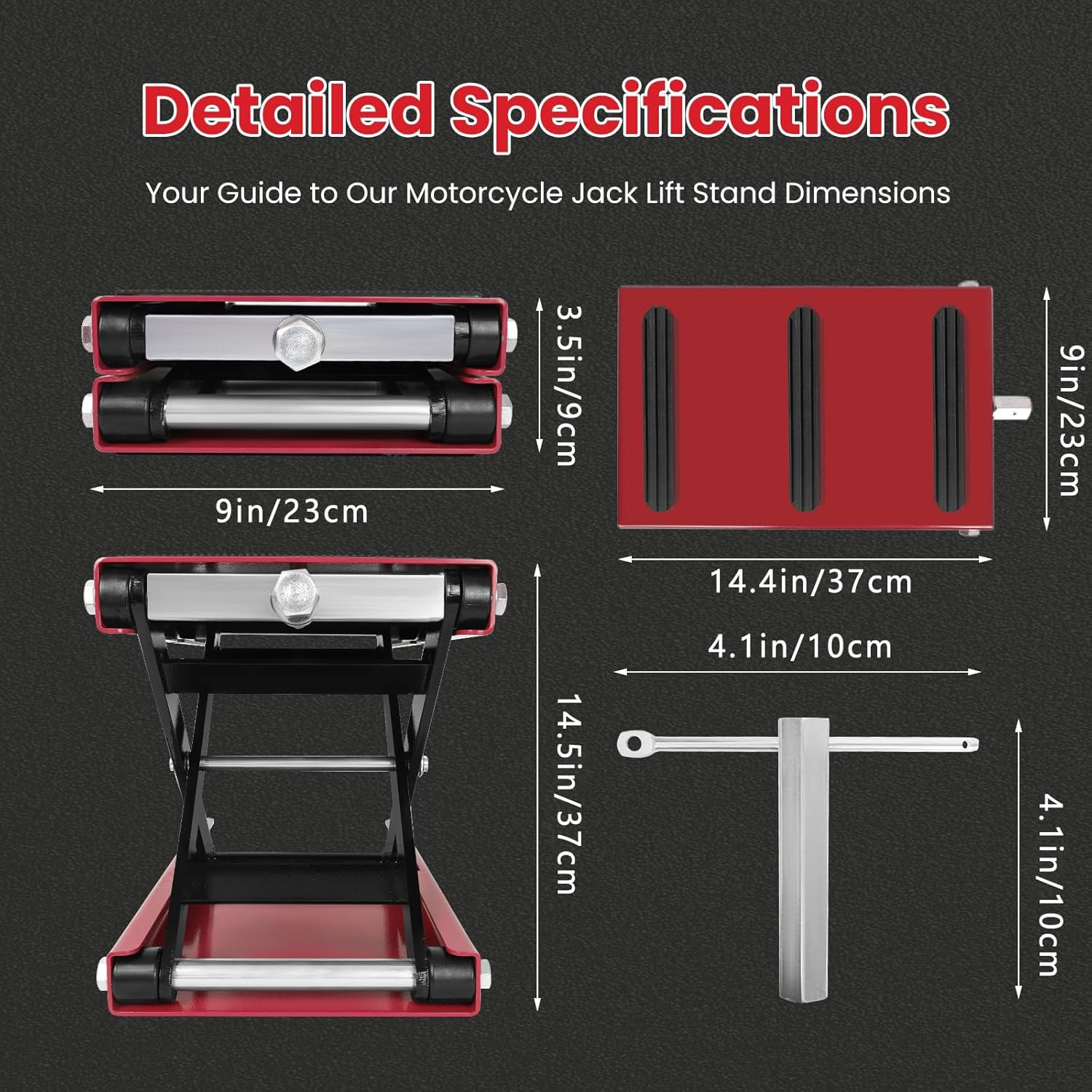 Motorcycle Lift, 500 KG/1100 Lbs Capacity Motorcycle Scissor Jack with Upgraded Anti-Slip Bottom and Thickened Rubber Wide Deck,Steel Motor Bike Hoist Stand with Crank for ATV, Cruiser Bikes image number 2