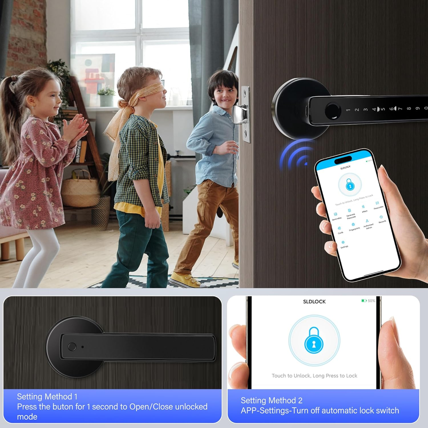 TEKXDD Smart Lock - 5 in 1 Fingerprint Door Lock, Password Bluetooth Smart Locks,Biometric Identification Fingerprint Key Digital NFC, Code Locks for Home, Office, Hotel(App Smart Management) image number 3