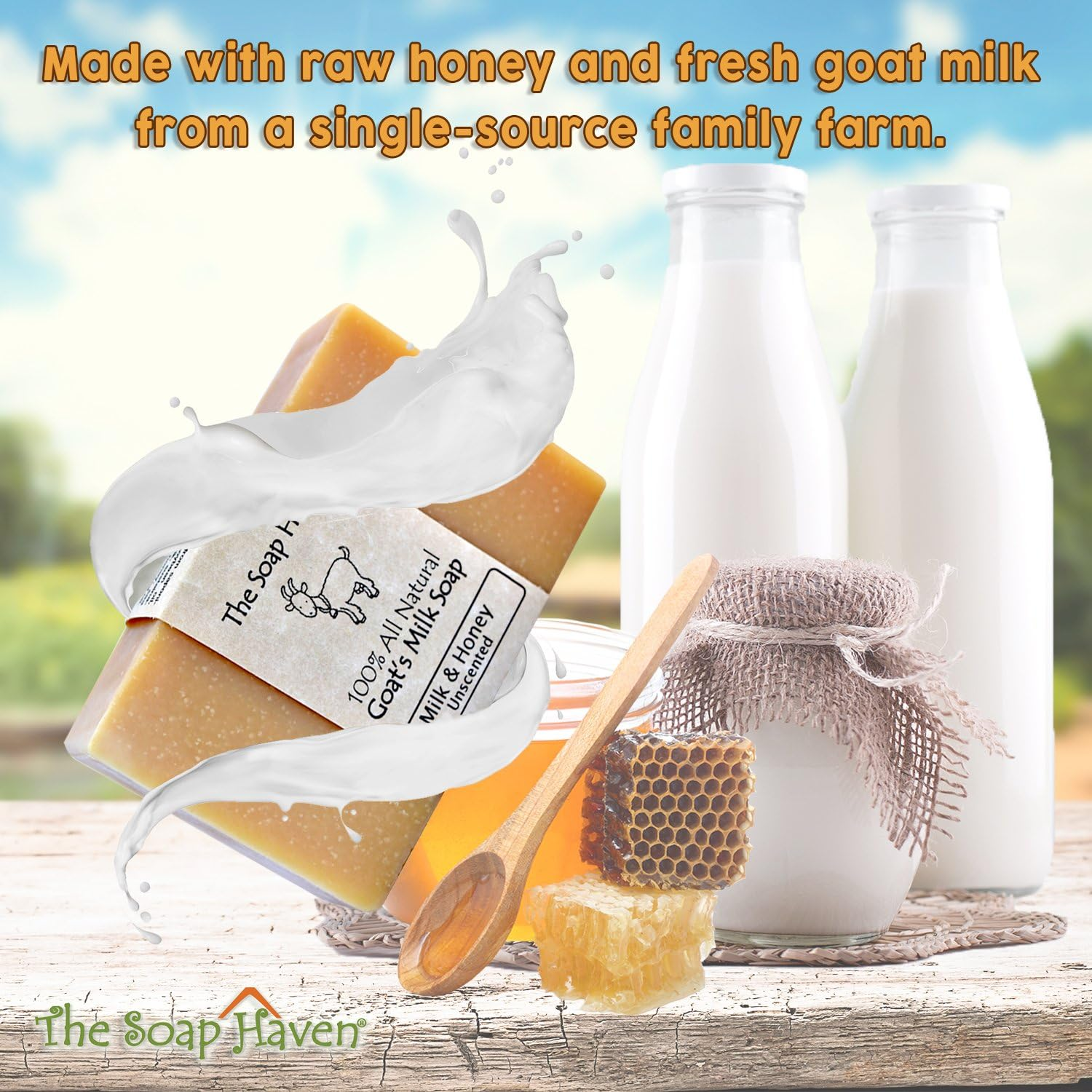 Handmade Goat Milk & Honey Soap - All Natural, Fragrance Free, Fresh Goat Milk Soap (4 Bar Pack). Wonderful for Eczema, Psoriasis & Sensitive Skin. SLS & Paraben Free. Handmade in USA. image number 1
