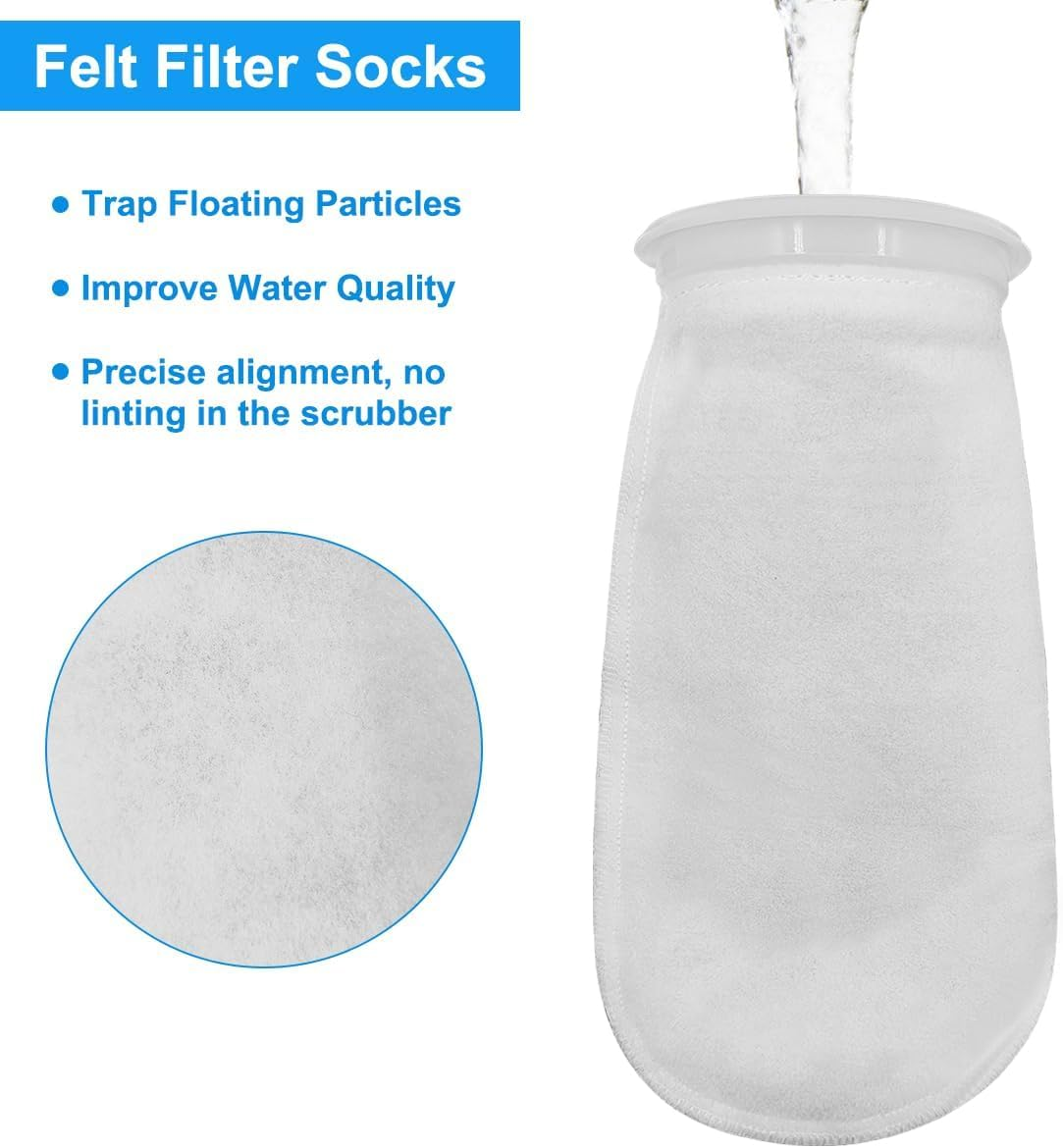 3 Pcs 4 Inch Ring Marine Filter Socks 200 Micron, Aquarium Felt Socks, Pool Filter Bags for Freshwater Saltwater Aquariums Fish Tank, Sump Filter Socks, 4 Inch Ring by 10 Inch Long image number 4