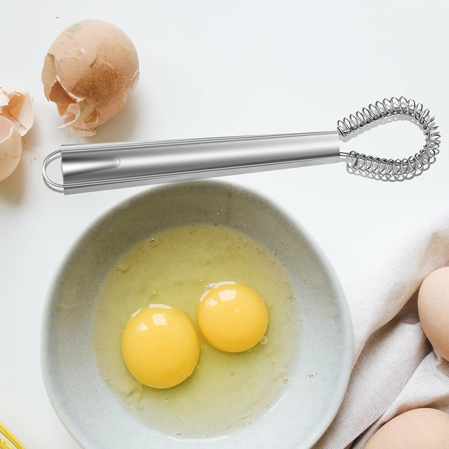 2PCS Stainless Steel Mini Whisk with Heat Resistant Silicone - Small Egg Beater, Manual Hand Whisker, Spring Coil Wire Blender for Kitchen, Coffee, Sauce, Milk, Cooking, Baking, Beating image number 1