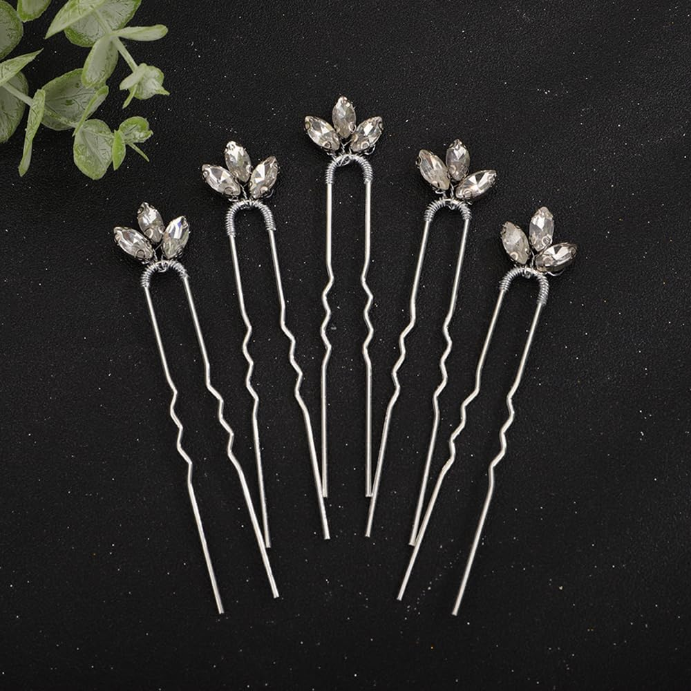 Teyglen 5Pcs Rhinestone Hair Piece - Sparkly Crystal Hair Clips Pins for Bride, Women, Girls, Party, Prom (Silver, Blue, Red, Green) image number 6