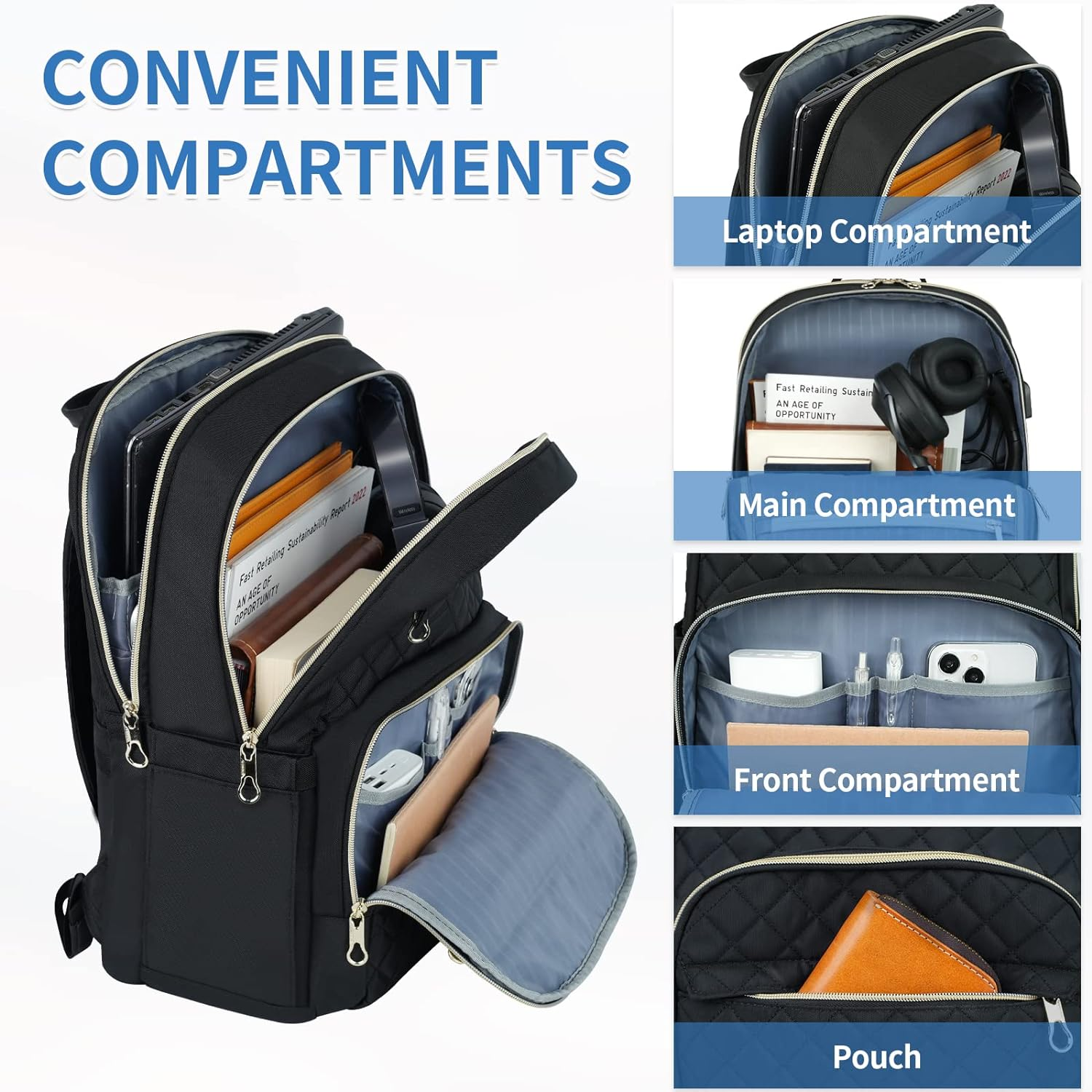 KROSER Laptop Backpack 15.6 Inch Computer Backpack Fashion School Backpack Laptop Bag Water-Repellent Nylon Casual Daypack with USB Charging Port for Travel/Business/College/Women/Men image number 3