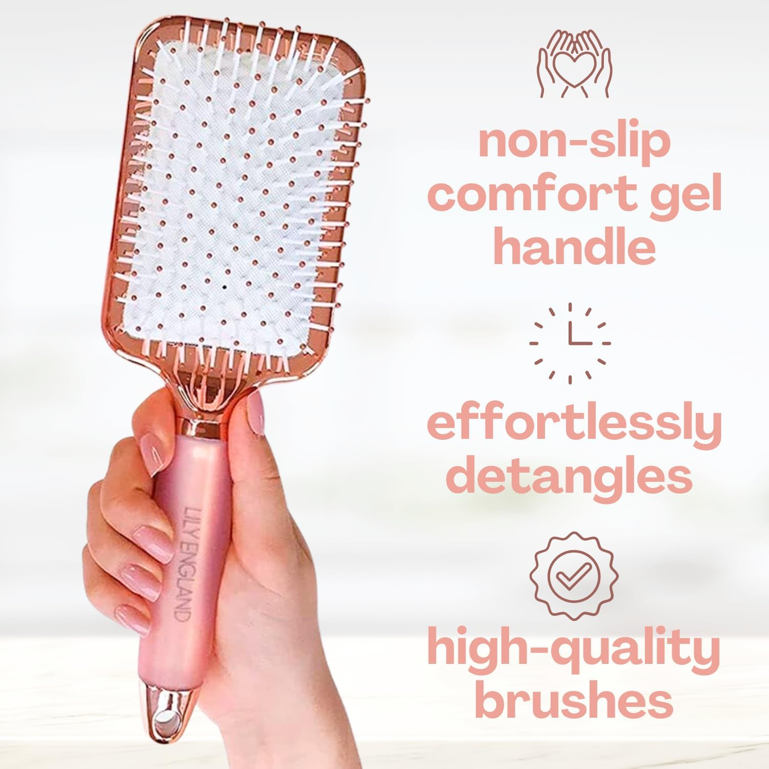 Lily England Paddle Brush Best for Detangling Straightening Hair and Blowdrying Rose Gold Hairbrush image number 2