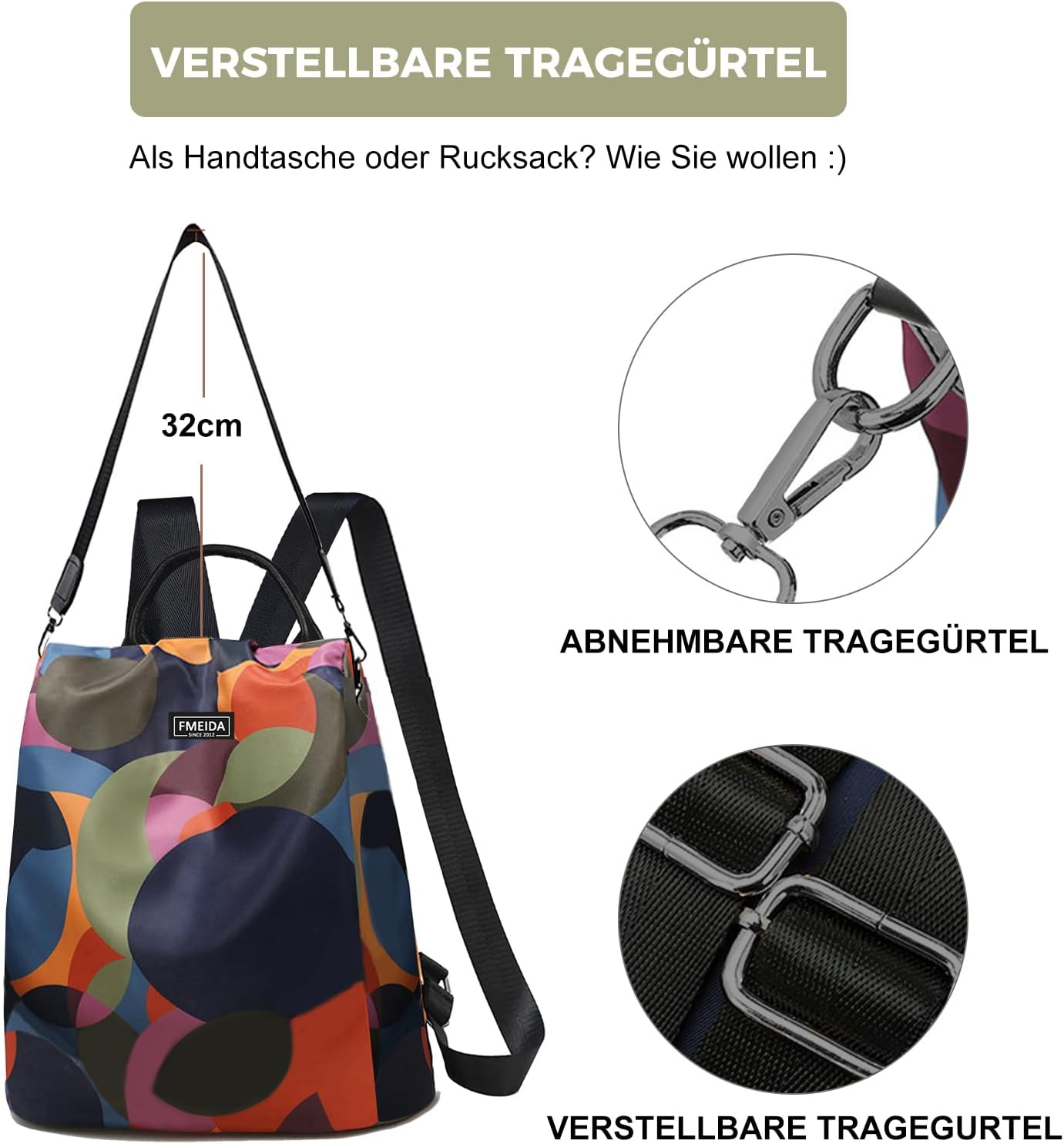 Fmeida Anti-Theft Backpack for Women, Waterproof Nylon Daypack Shoulder Bag Ladies Rucksack Handbags Lightweight Travel Bag School Bags Fashion Casual Backpacks Purse for Girls - Blue, White Flowers image number 7