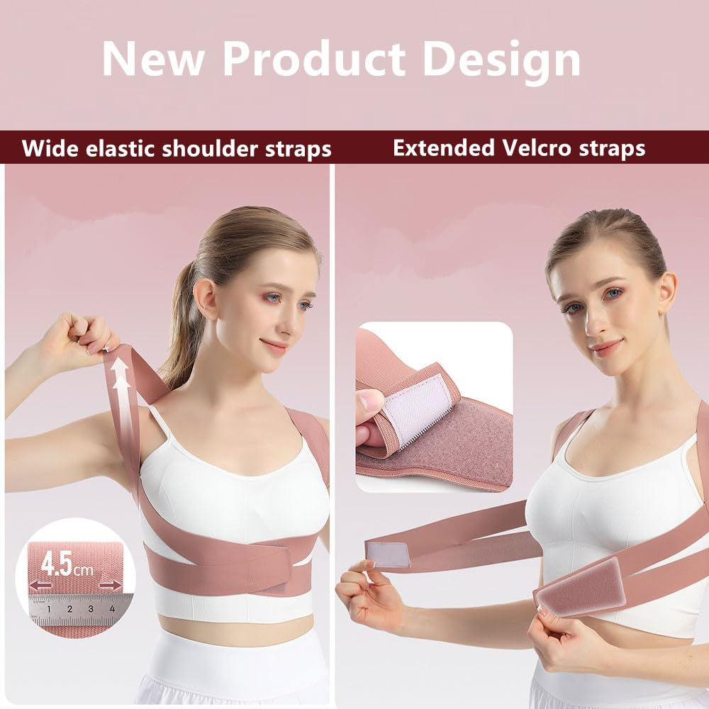 Posture Corrector for Men & Women,Adjustable Posture Correctorfor Pain Relief from Bad Posture,Slumping,Targets Upper Back,Shoulders,Neck,Clavicle,Pink,Small image number 2