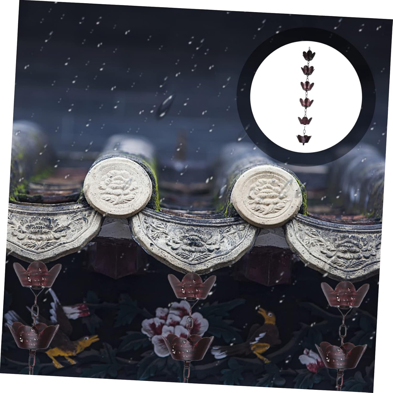 Metal Rain Chain for Gutter Downspouts 1M Decorative Aluminum Rain Chain Modern Garden Accessory Versatile Outdoor Water Feature Petal Design image number 5