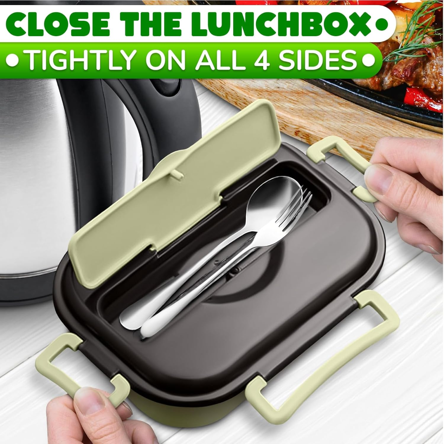 ZOUHUALU Insulated Lunch Box for Adults & Kids, 2-Compartment Thermal Hot Lunch Box with Cutlery, Leak-Proof & Microwave Safe Food Container for School, Office, Work image number 5