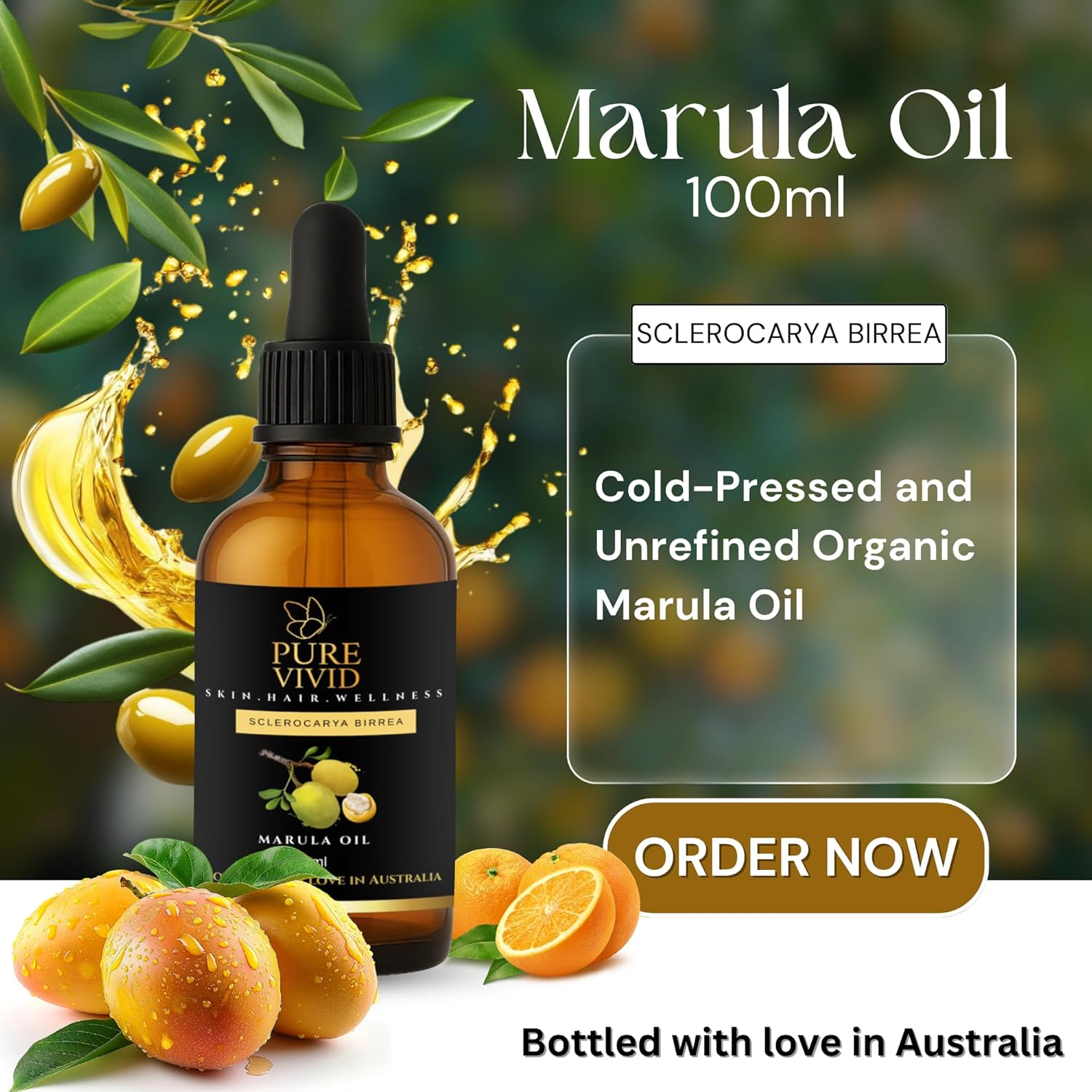 Marula Oil 100Ml &ndash; Cold Pressed & Unrefined &ndash; Cosmetic Grade Carrier Oil for Skin, Hair & DIY Beauty &ndash; Pure, Lightweight & Unscented &ndash; Amber Glass Dropper Bottle image number 1