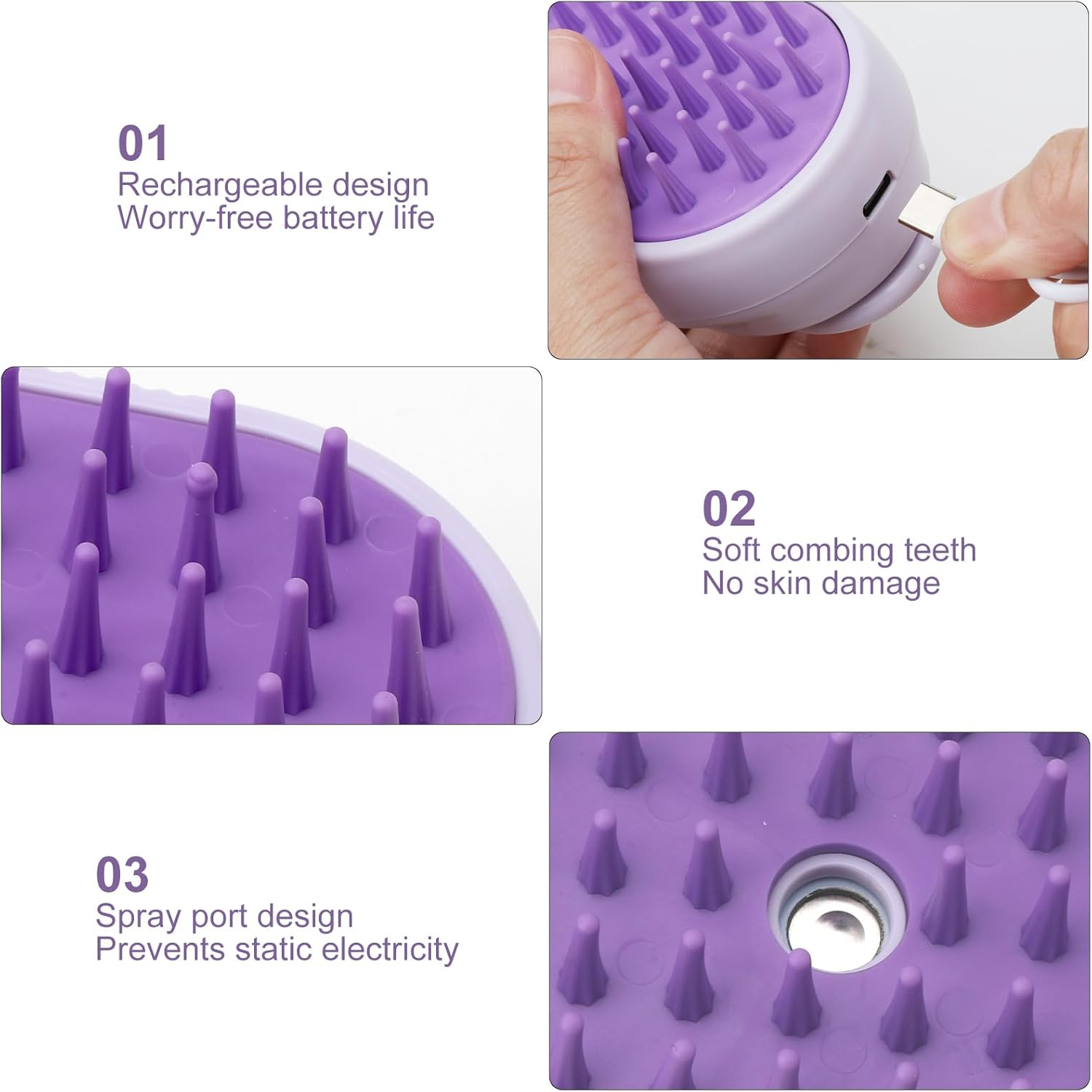 HENGBIRD Steam Brush for Cats and Dogs - Cat Brush with Steam, Dog Brush, Water Brush, Steamy Pet Brush (Purple) image number 4