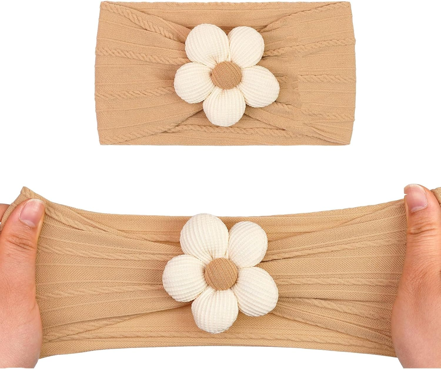 4 Pcs Baby Girls Flower Headbands, Nylon Soft Stretchy Hair Accessories for Newborn Infant Toddler Kids, Handmade Hairbands Baby Essentials image number 3