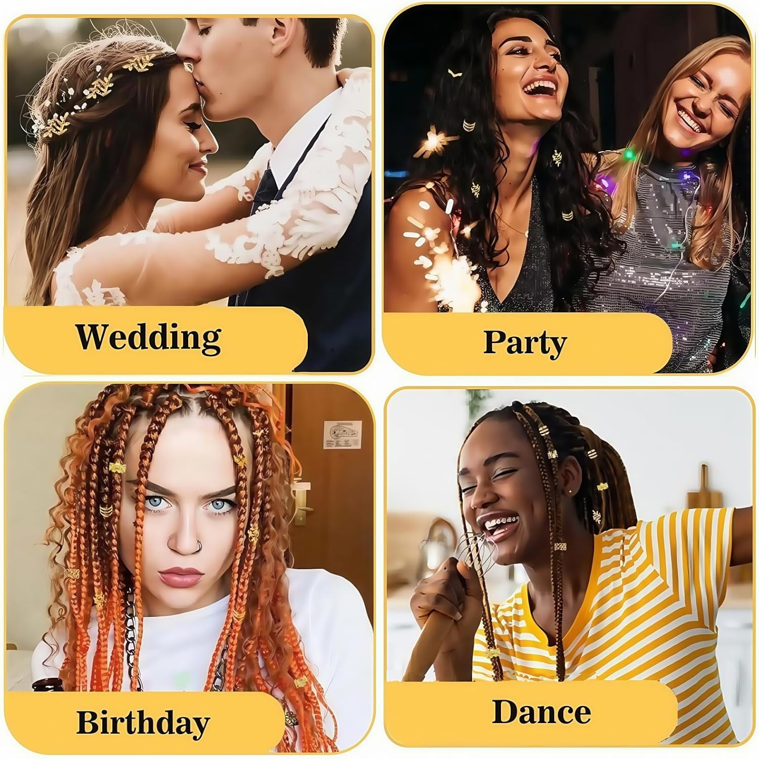 TANSAR Pack of 60 Gold Hair Accessories, Dreadlocks Jewellery, Metal Hair Beads Clips, Hair Accessories, Hair Accessories for Women and Men