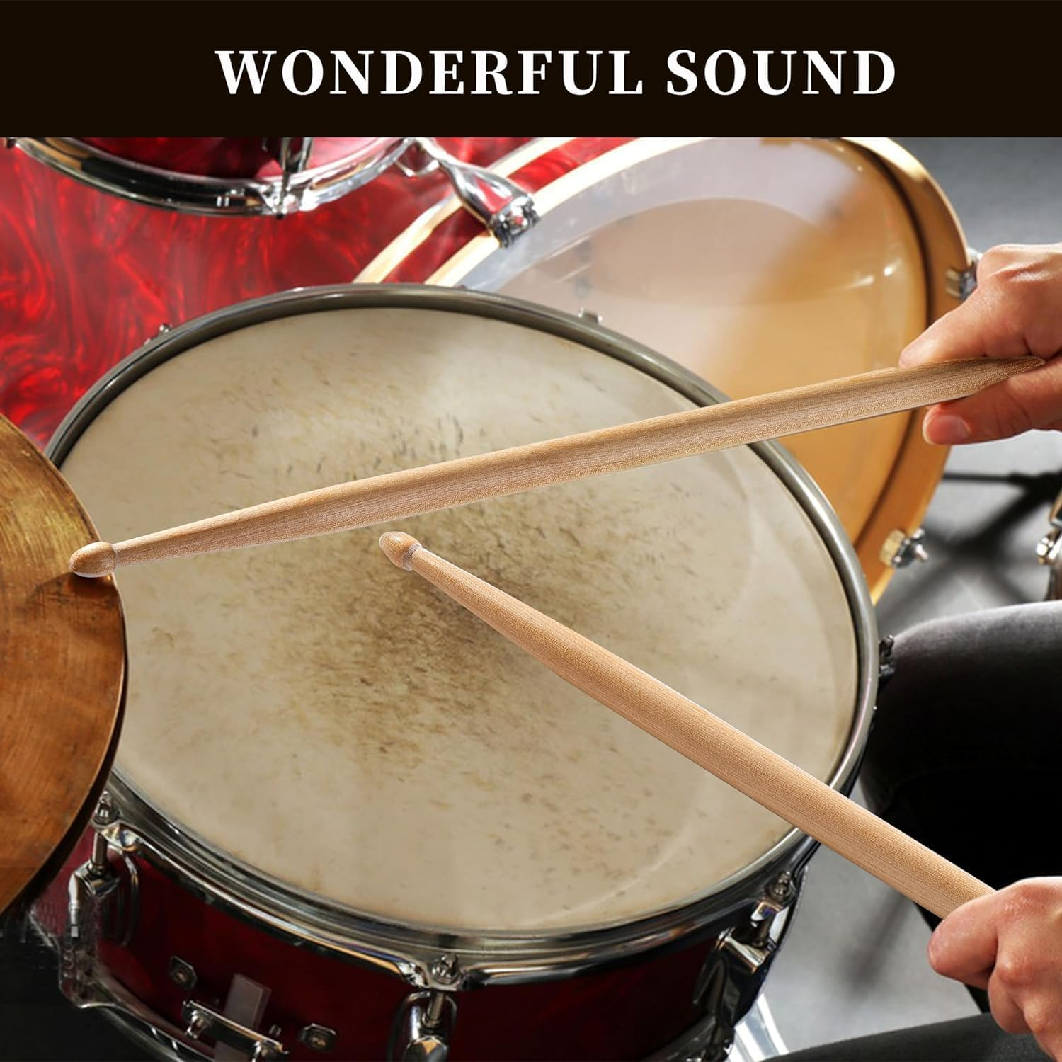 Drumsticks 5A, 2 Pairs Classic Maple Wood Drum Sticks for Kids Adults and Beginners, Anti-Slip and Durable Drumsticks