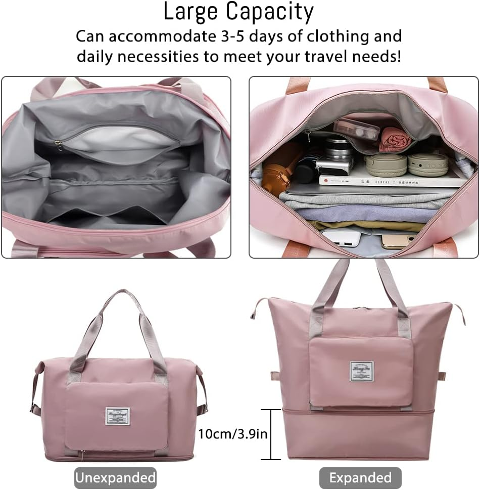 Large Capacity Expandable Travel Duffel Bag, Waterproof Foldable Sports Bag, Portable Luggage Carry Bag for Travel, Gym, Overnight, Shopping, Weekends, Camping (Green) image number 2