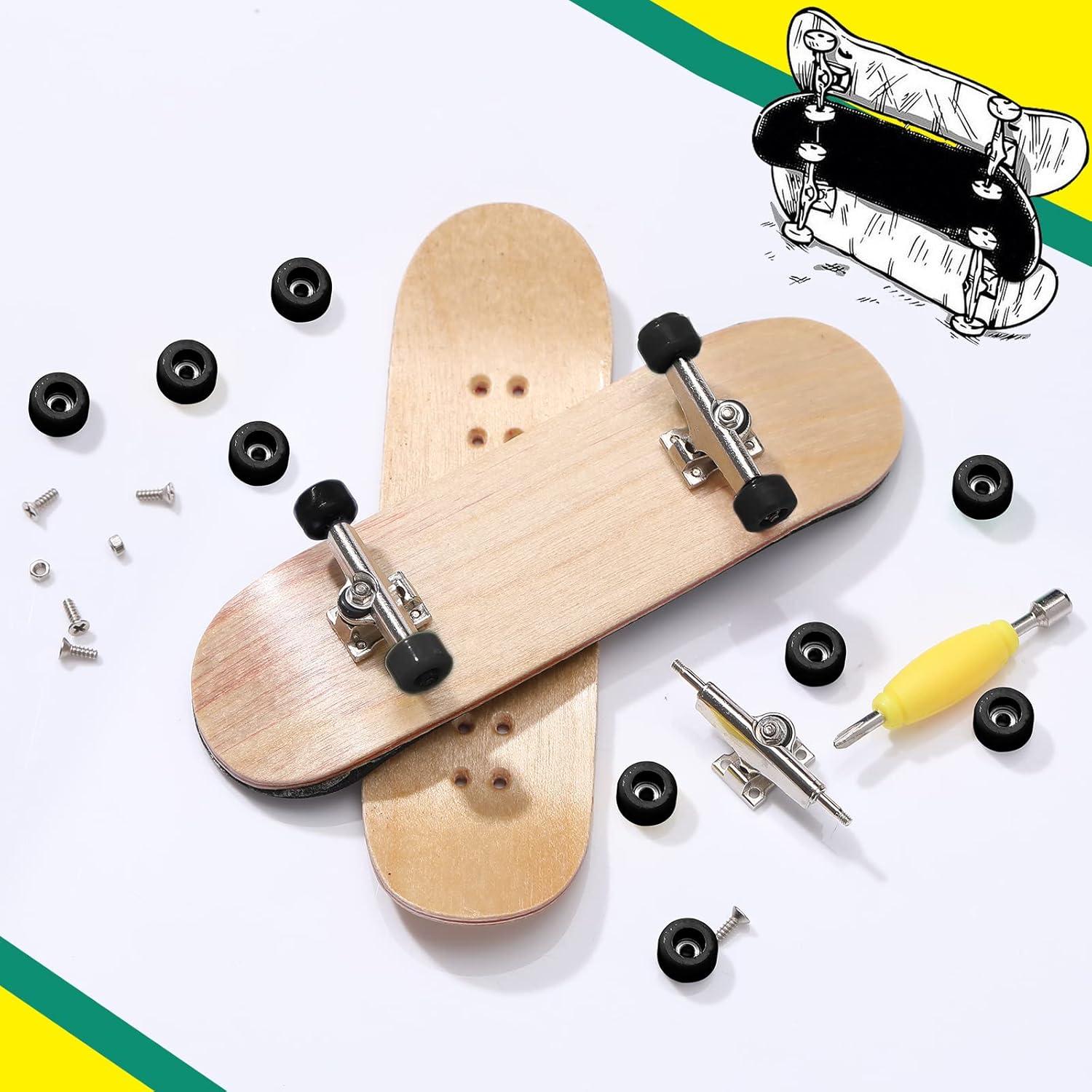 8 Pcs Fingerboard Bearing Wheels Standard Fingerboard Tool Fingerboard CNC Lathed Bearing Wheels Fingerboard Screwdriver and 2 Pcs Nut Driver for 34 Mm Wide Decks Finger Skateboard Trucks (Black)