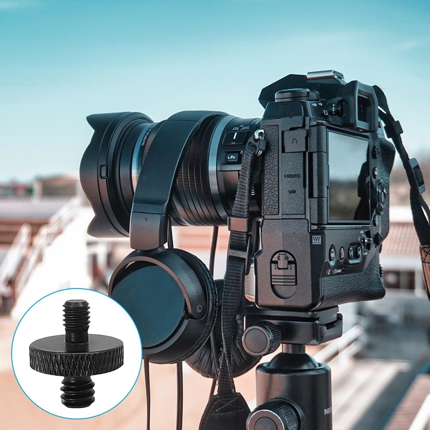 Lyfengdeam 6 Pcs 1/4 Male Threaded Tripod Adapter Double Head Stud Standard Mounting Thread Converter for Camera Tripod Mic Stand Mic Mount Light Stand DSLR Camera Shoulder Mount (Black) image number 1