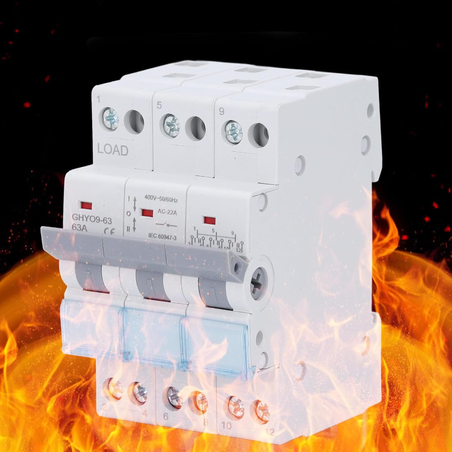 Power Transfer Isolation Switch, Manual Conversion Switch 63A 400V with Overload and Short Circuit Guard, 45Mm Cutout Front Face Mounting image number 6