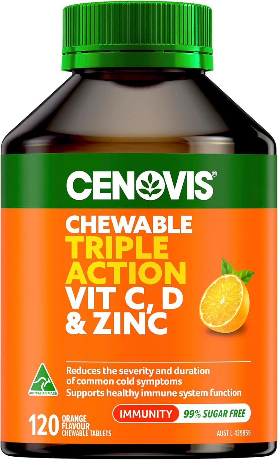 Cenovis Chewable Triple Action Vit C, D & Zinc 120 Chewable Tablets Orange Flavour - Supports Healthy Immune System Function to Help Fight Illness All Year Round image number 6
