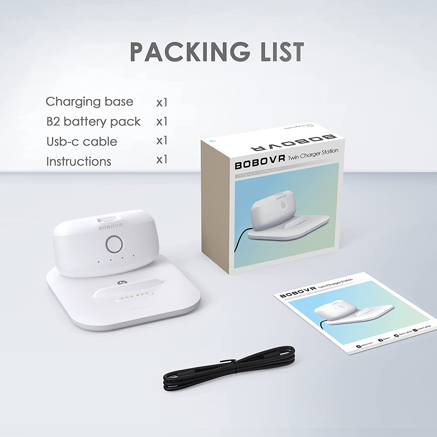BOBOVR Twin Charger Station/Dock for B2 Battery Pack,Ultra-Thin Design, Magnetically Supply Power to 2 B2 Battery Packs at the Same Time image number 3