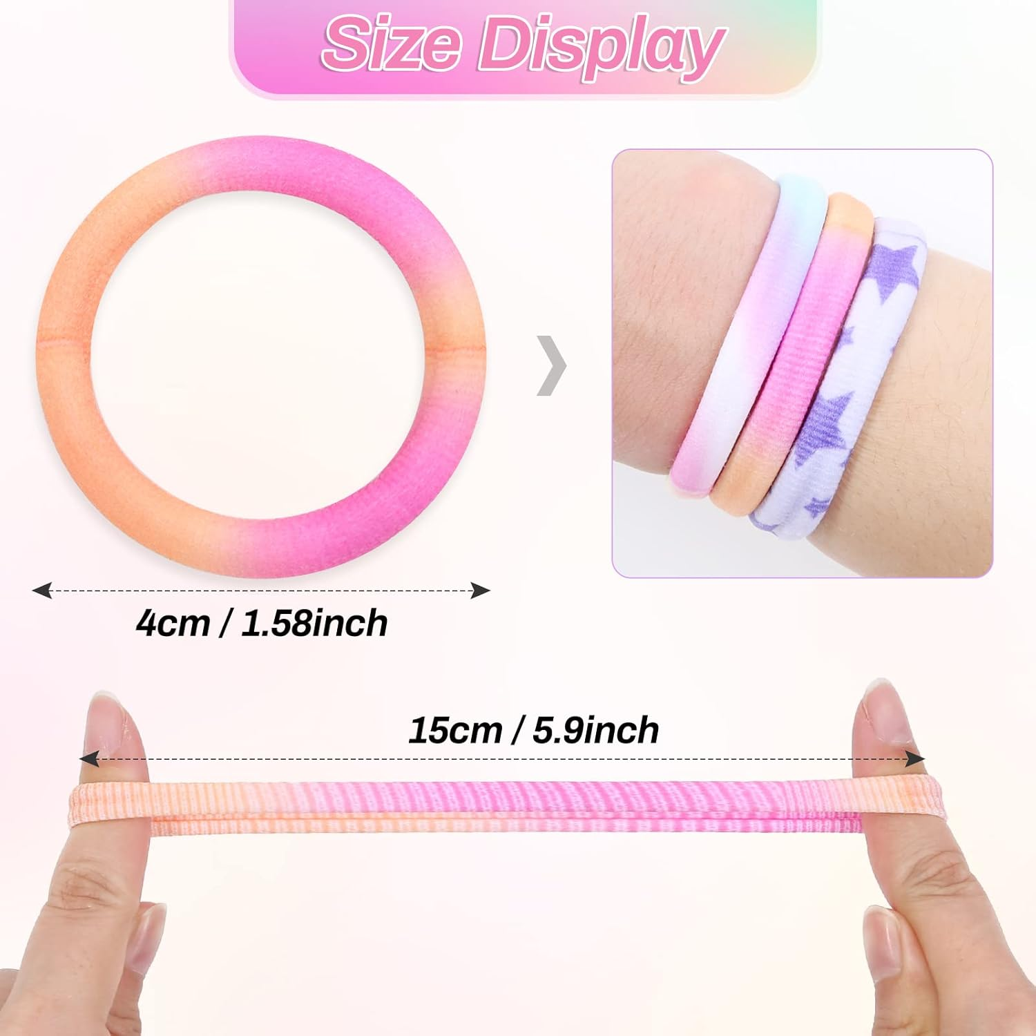 Anezus 54Pcs Hair Ties for Girls and Women, Nylon Hair Elastics Hair Bands Ponytail Holders Soft Hair Ties No Damage for Girls Thick Straight Curly Hair Multi-Colored - Black image number 2