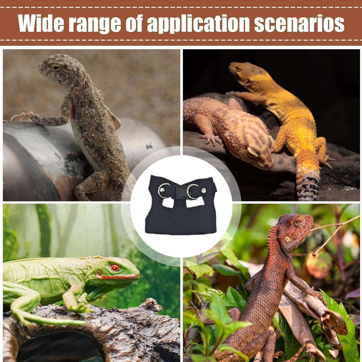 3 Size Lizard Traction Rope,Bearded Dragon Harness and Leash Set,Adjustable Harness Soft Leather Leash Lizard Reptile Traction Rope Walking Vest Accessories for Bearded Dragon,Iguana,Gecko (Black) image number 5