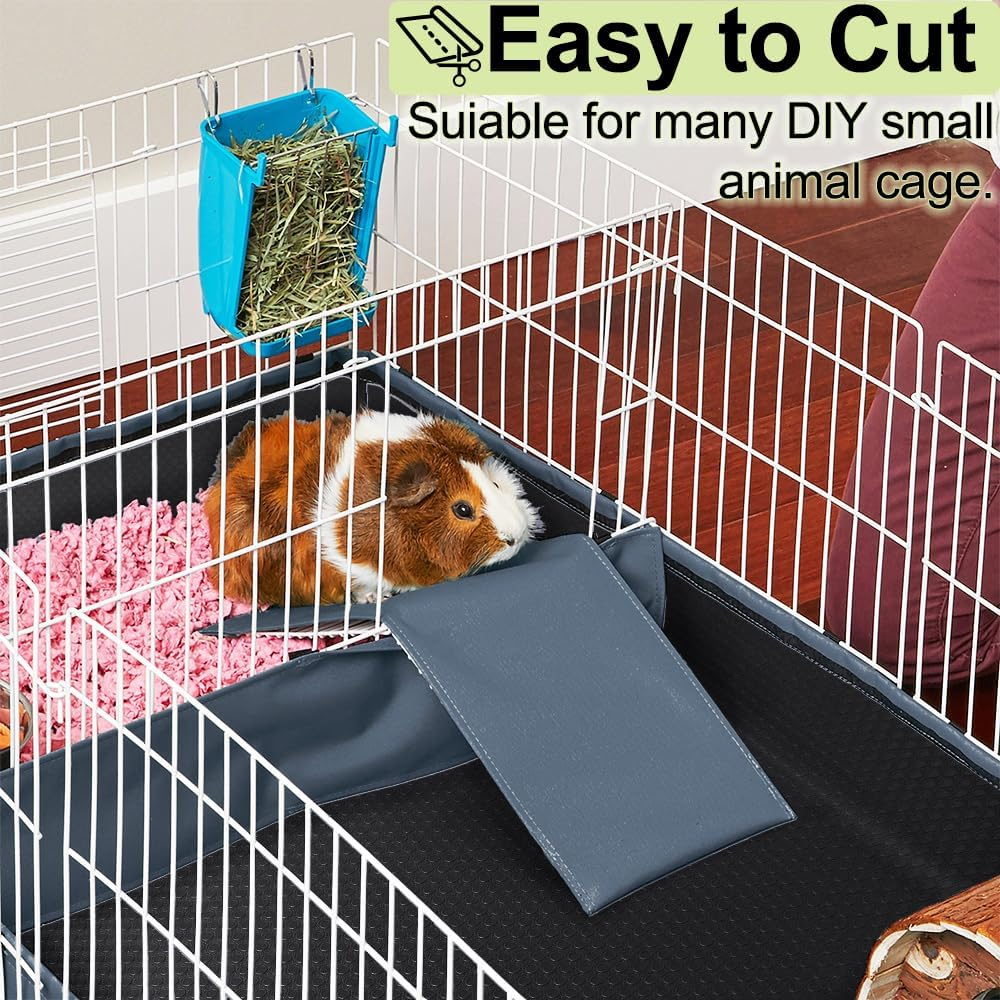 TCYPUHL Washable Guinea Pig Bedding Cage Liner Waterproof Rabbit Bedding, Easily Cut to Suit Cage and Reusable Pads for Guinea Pigs, Rabbits, Hamsters, Gerbils, and Chinchillas,18"&times;79" 2Pcs, Black Mat image number 3