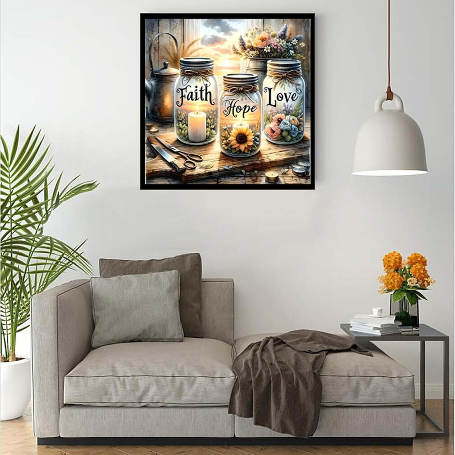 Paint by Number Canvas Kit for Adults- DIY Beginner Easy Paint by Number Kits Faith, Hope, Love Wishing Bottle, Oil Paint by Color Acrylic Painting Home Wall Decor 16X16Inch image number 1