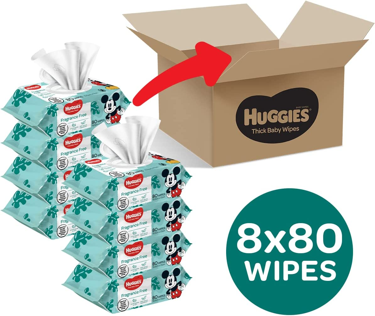 HUGGIES Baby Wipes Fragrance Free 640 Pack (8 X 80 Pack) - Packaging May Vary image number 3