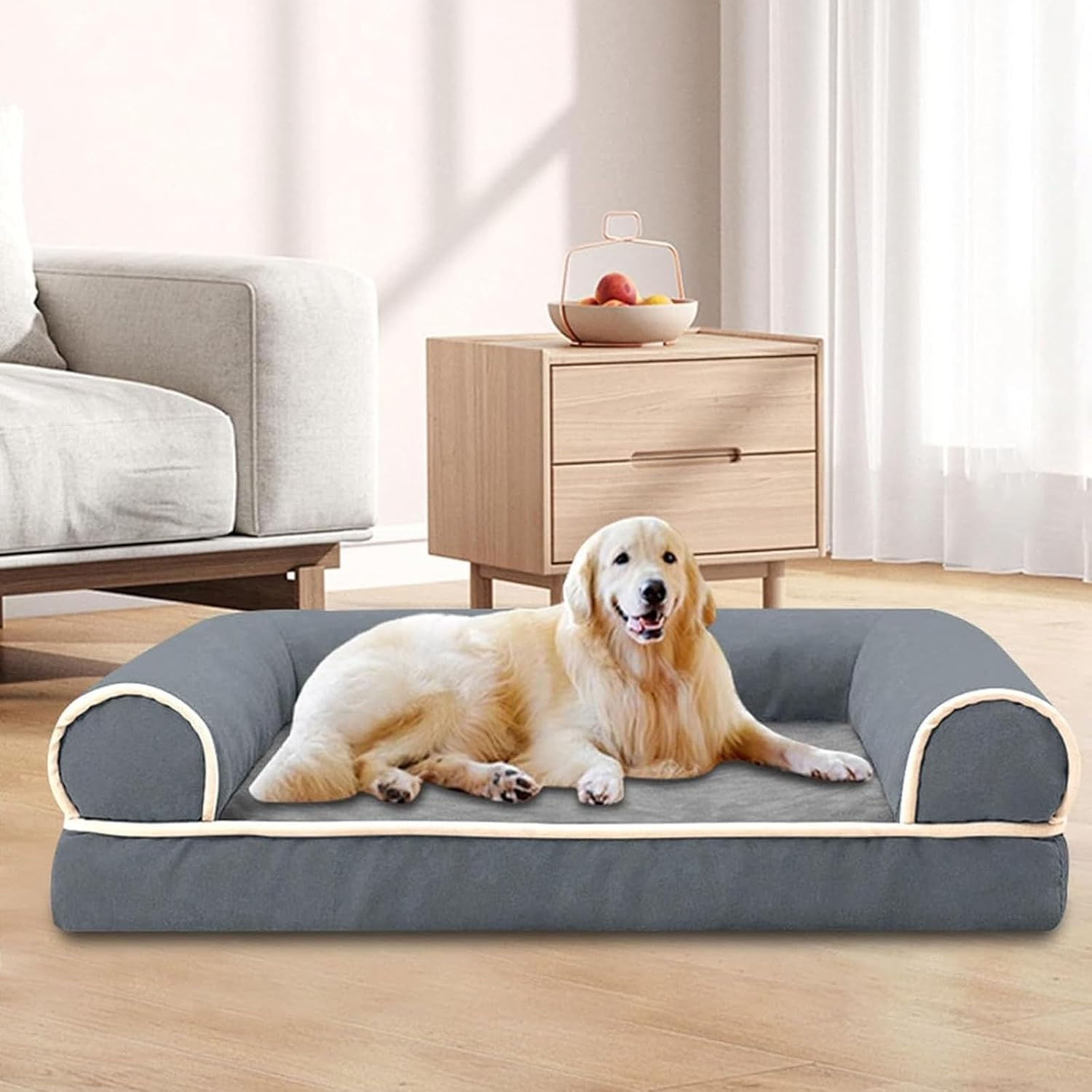 Dog Bed for Large Dogs, Orthopedic Washable Dog Bed with Removable Cover, Bolster Dog Sofa Pet Bed with Egg Foam & Nonskid Bottom, Medium Dog Sofa Beds (100 * 60CM)