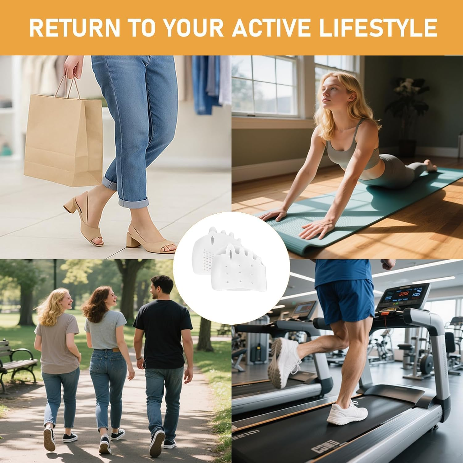 Silicone Toe Separators with 2 Pairs Toe Socks for Women, Toe Straightener, Yoga Toes Toe Separators for Overlapping Toes to Foot Pressure Relief (2Pairs Toe Separators + 2Pairs Toe Socks) image number 2