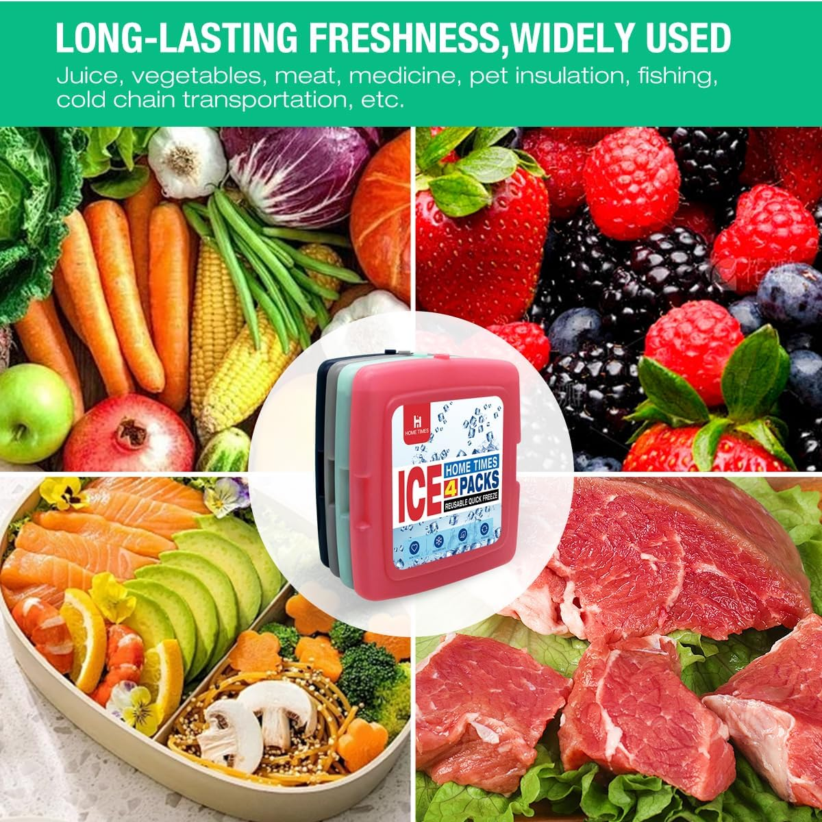 Home Times 4 Pack Slim Thin Reusable Ice Packs for Lunch Boxes, Coolers & Camping - Quick Freeze, Long Lasting Space Saving Freezer Packs, Multifunction Cooler Ice Brick image number 4