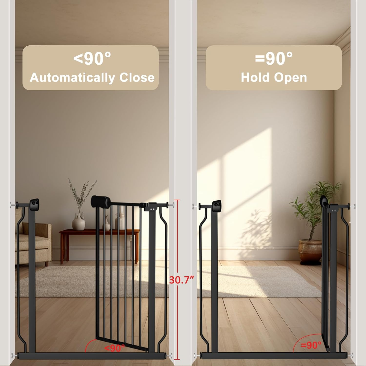 DEARBB Wide Baby Gate 110 to 134Cm Wide,78Cm Tall Walk Thru Pressure Mount Dog Gate with Small Pet Door,Double Lock Auto Close, for Stairs and House Doorway Kitchen image number 3