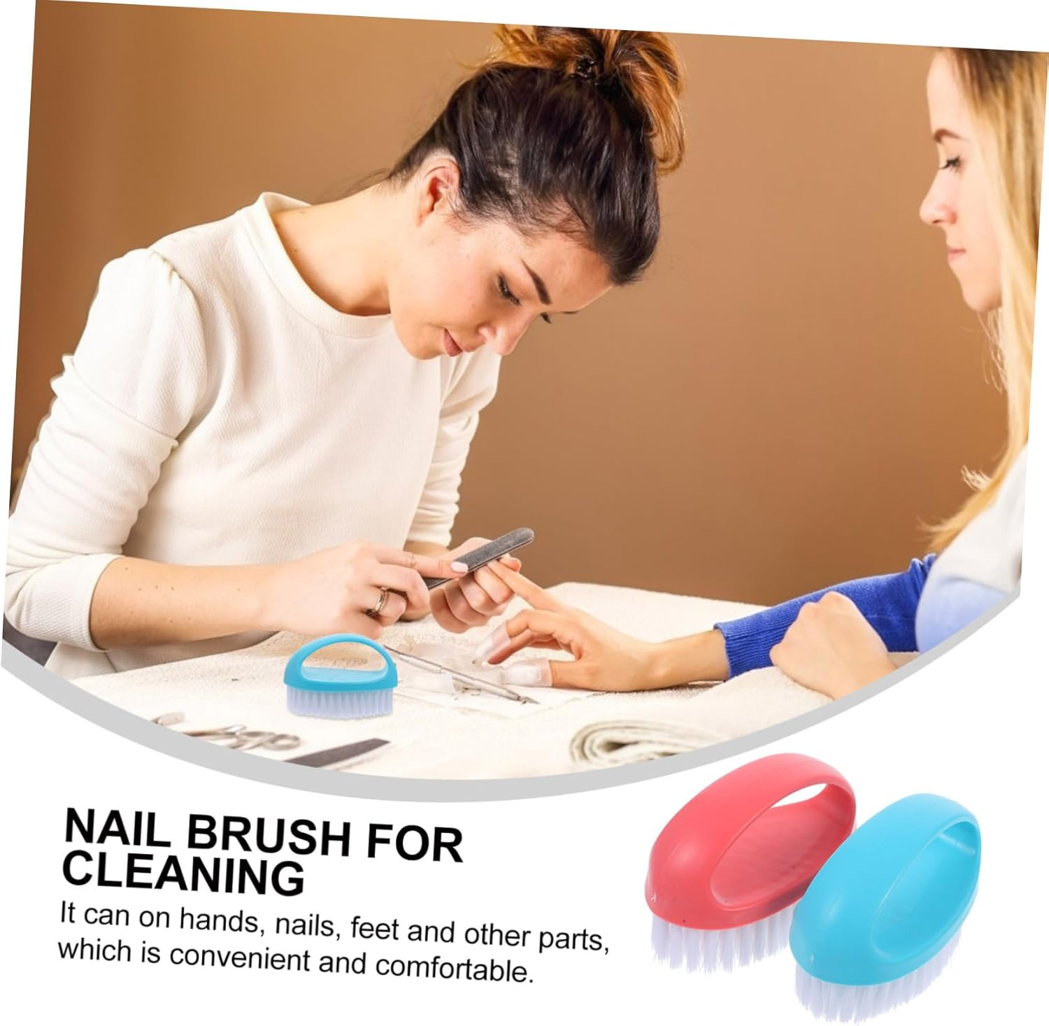 Baluue 2Pcs Nail Brush Cleaners for Fingernail and Toenail Dust Removal Durable Strong Bristle Manicure Cleaning Brushes Nordic Blue and Pink Portable for Home Travel and Nail Salon Use image number 2