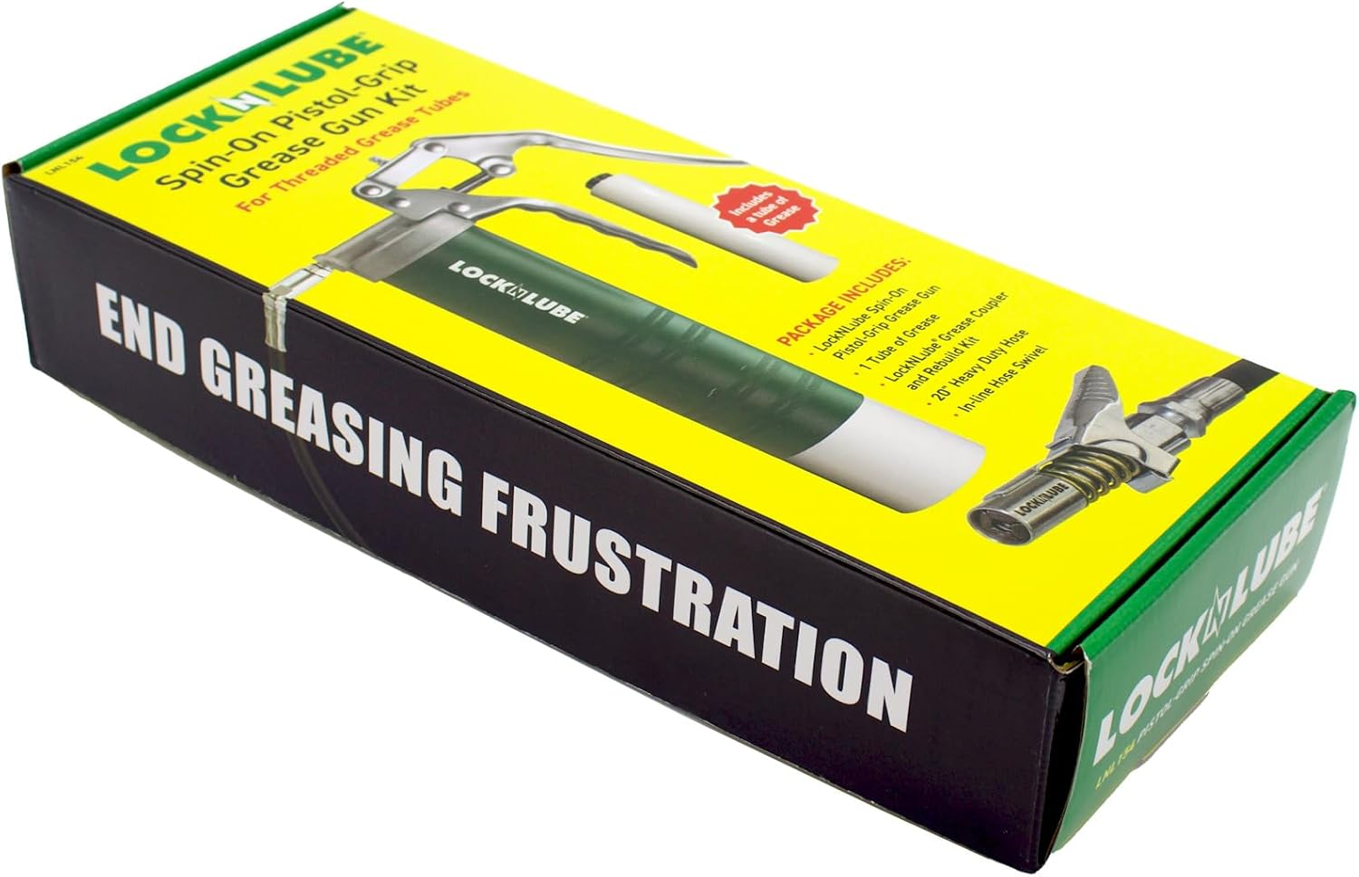 Locknlube Spin-On Pistol-Grip Grease Gun Kit. Includes: 1 Tube Grease, the Grease Coupler plus a Heavy-Duty 20" Grease Hose and In-Line Hose Swivel. image number 3