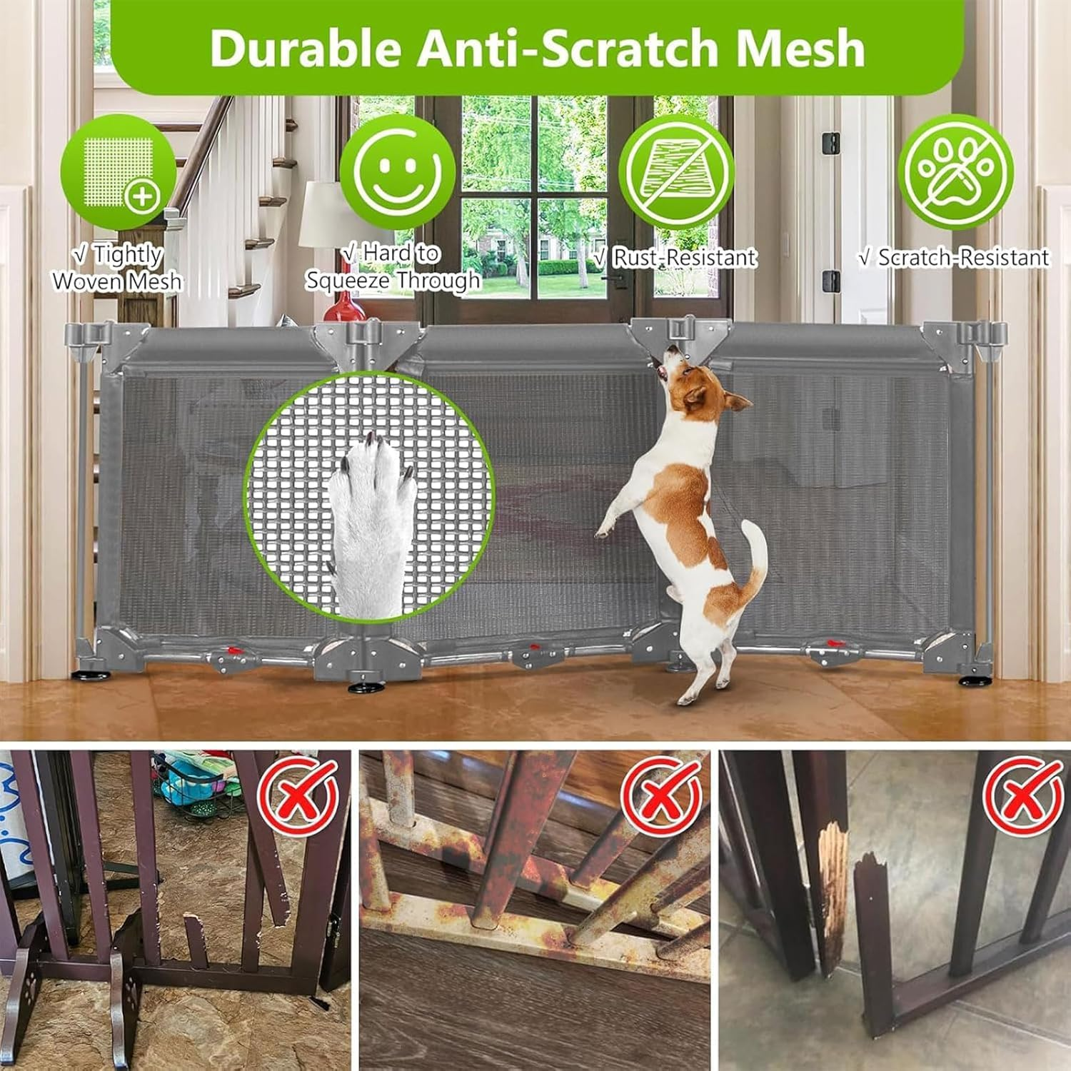 Baby Safety Gate, Extra Wide 3-Panel Foldable Pet Gates for Doorways, Durable Baby Fence Play Yard, Adjustable Safety Gate/Door for Child/Pet, for Kitchen, Stairs, Indoor&Outdoor (Grey, L) image number 5