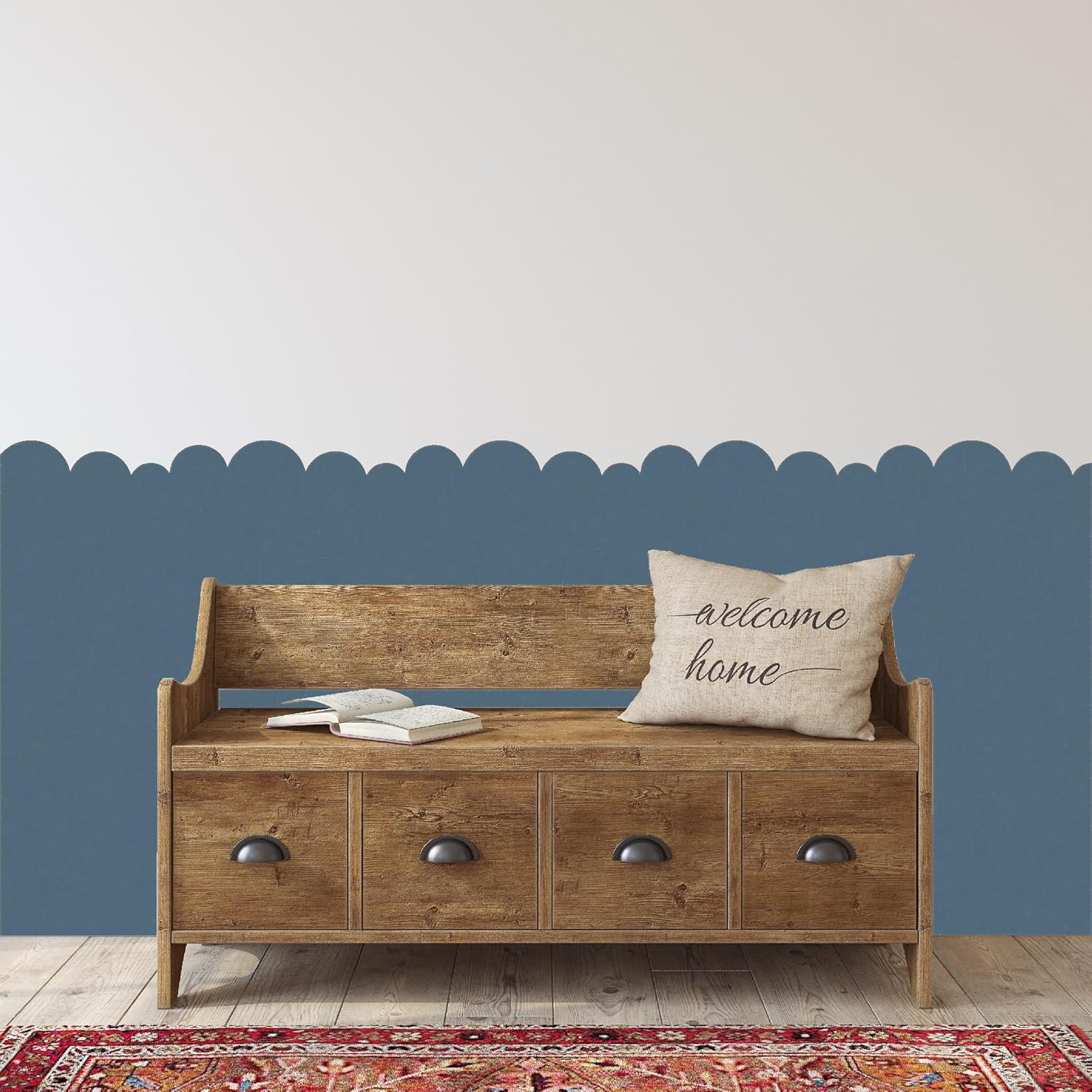 Scallop Border Wall Stencils Kit for Painting Large Pattern on Wall, Reusable Cloud Scallop Edge Template for Nursery, Kids Bedroom Livingroom Home Scandinavian Boho Painting Wall D&eacute;cor image number 1