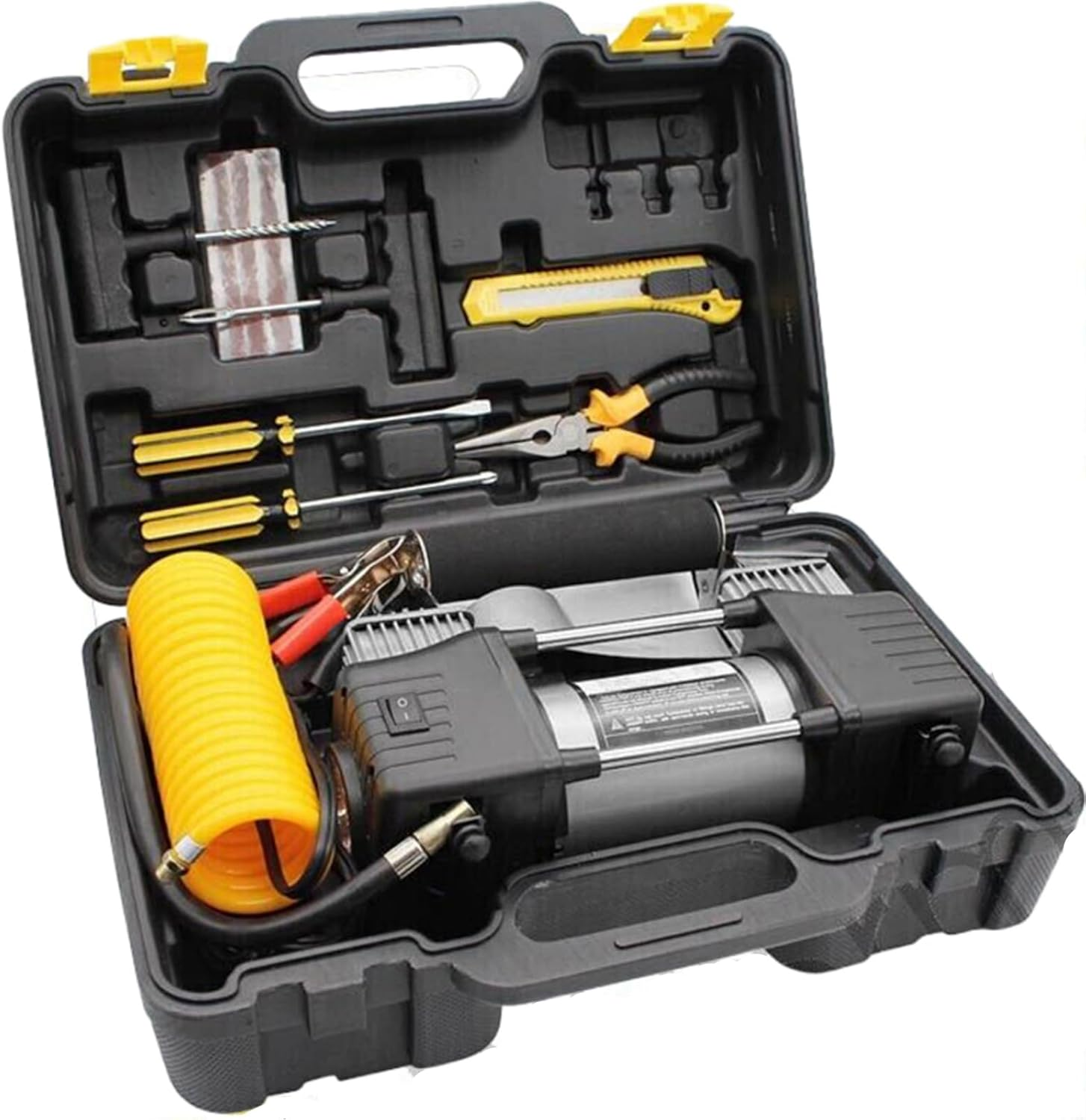 12V 150PSI Car Air Compressor Portable Tyre Deflator Inflator Pump for 4WD Car Truck with 3M Cable 3 Nozzle Adaptors Storage Box 1 Tire Repair Tool Set image number 2