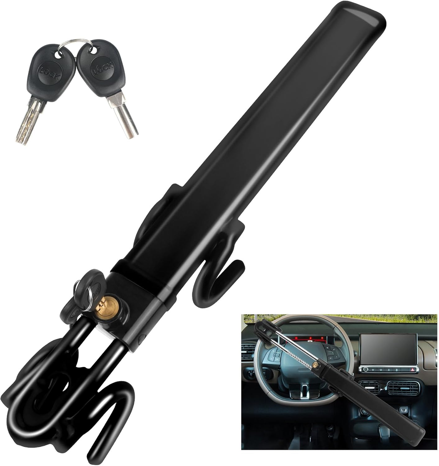 Steering Wheel Lock anti Theft Car Device Steering Wheel Lock Anti-Theft Device Adjustable Length Clamp Double Row Atom Keys Steering Lock Car Steering Wheel Lock Heavy Duty Secure Device image number 6