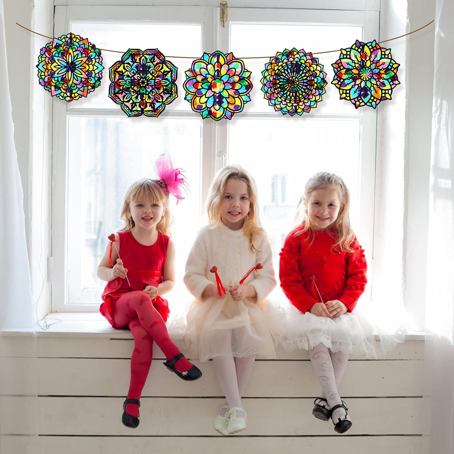 18 Pack Color Mandala Window Clings DIY Stained Glass Kits Suncatchers for Windows Arts and Crafts DIY Kit for Adults Mandala Sun Catcher for Beginner Kids Teens, 6 X 6 Inches image number 4