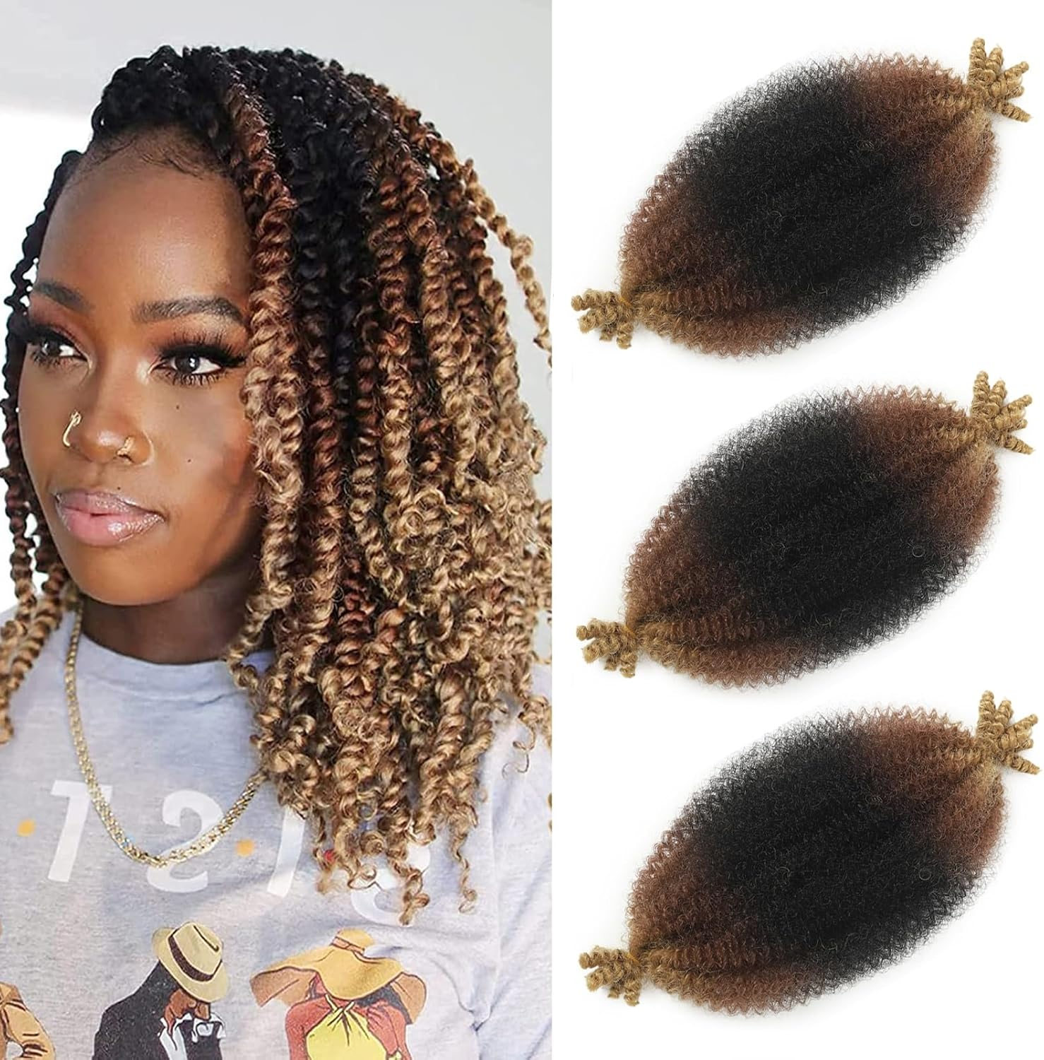 Celie 8 Packs Pre-Separated Springy Afro Twist Hair Suitable for Damaged Soft Locs Synthetic Marley Twist Braiding Hair (18 Inches, 1B)