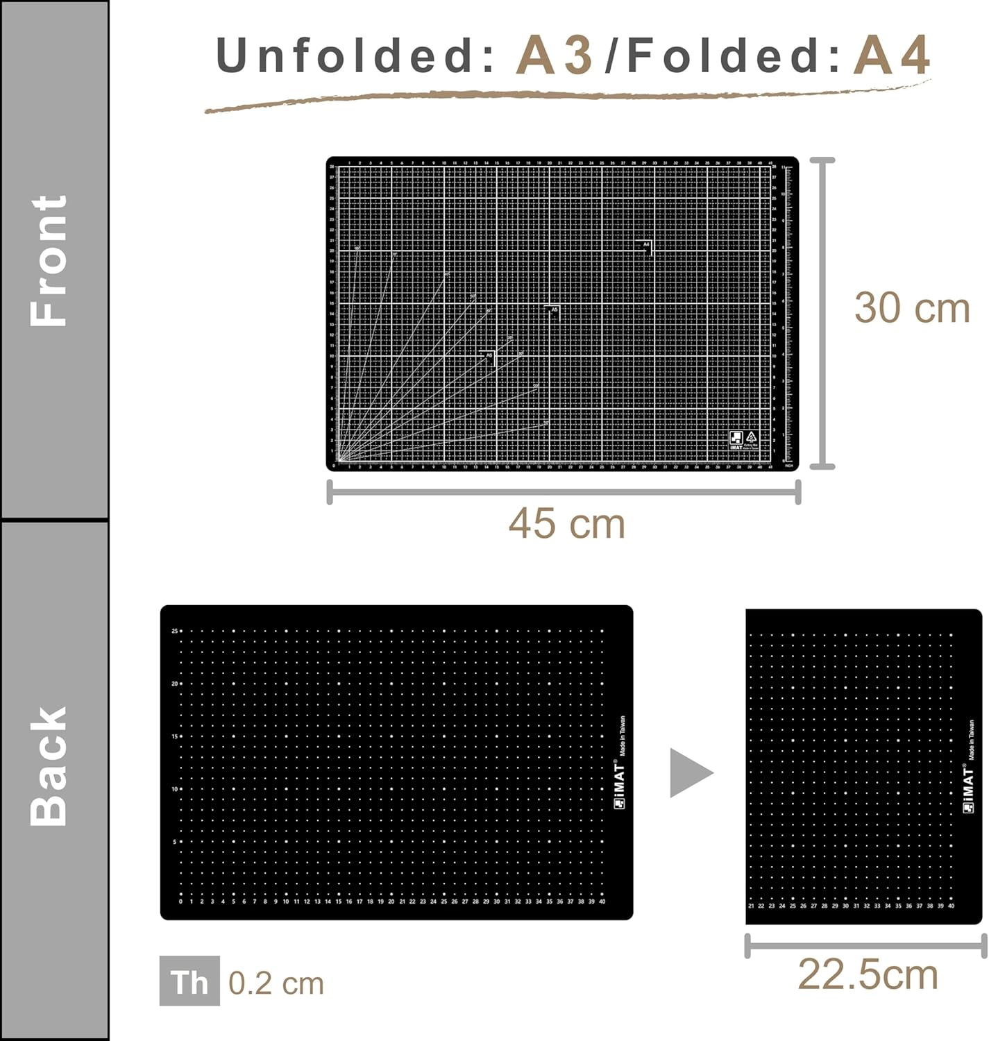 Imat Flip Cutting Mat Note A3, 45X30 Cm, Foldable, Ideal for Crafts, Paper Cutting, Hand-Drawn Illustrations, Creative Collages (Black) - Hunter Green image number 5