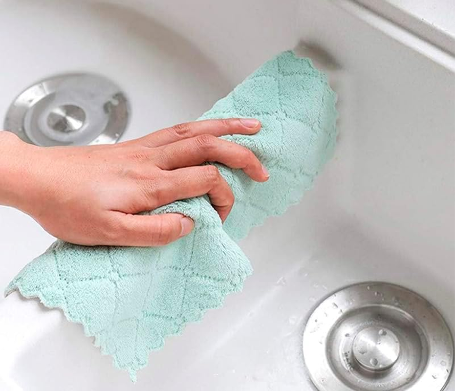 12PCS Kitchen Cloth Dish Towels, Premium Dishcloths, Super Absorbent Dishtowels, Nonstick Oil Washable Fast Drying (Grey-Green) image number 3