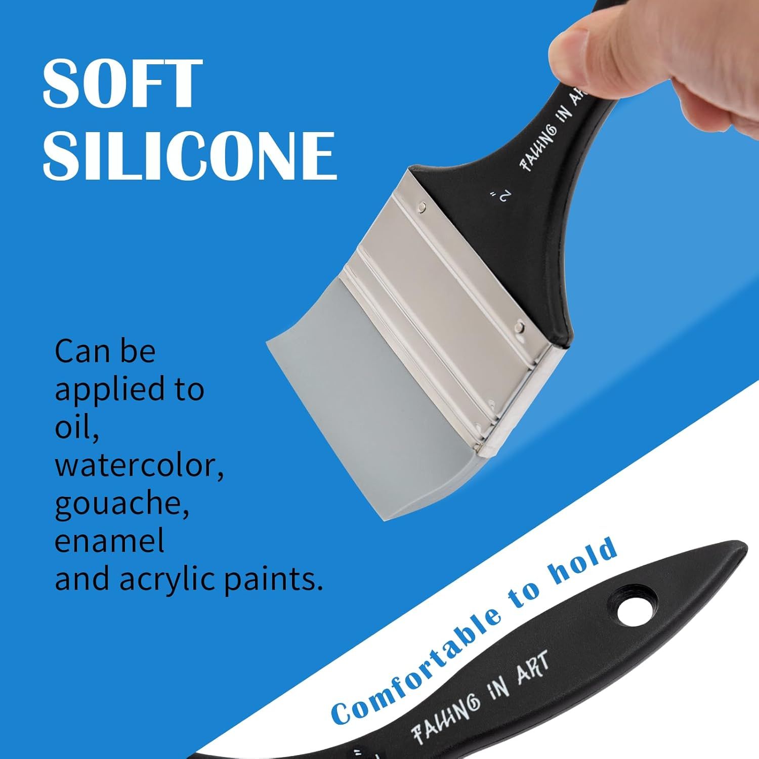Falling in Art Silicone Paint Brush Set, Lined Edged Flexible Color Shapers, Flat Shaped Painting Tool for Water Based Acrylic Paints, Gouache, Oil, and All Water Soluable Mediums 2Pcs(1Inch, 2Inches) image number 6