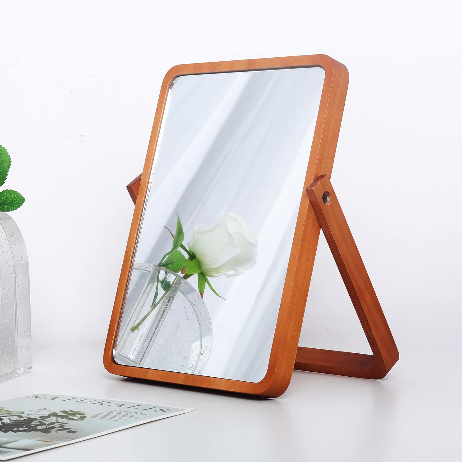 LONGSHENG - since 2001 - Wood Table Vanity Makeup Mirror - Rectangle Wall-Mounted Mirrors for Living Room,Bedroom image number 3